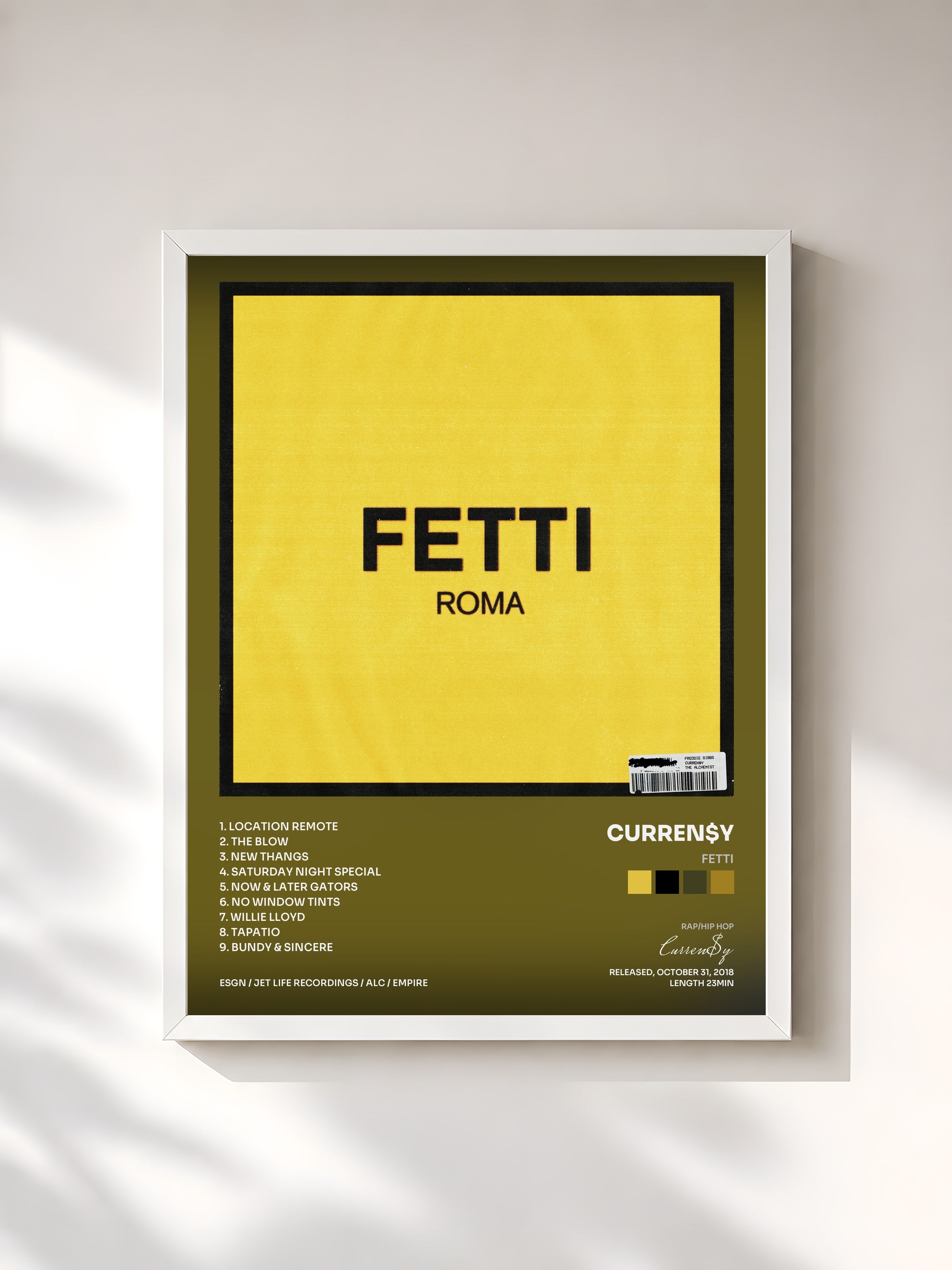 #blanc Tableau de l'album Fetti de Curren$y, cadre blanc, imprimé et encadré en France
