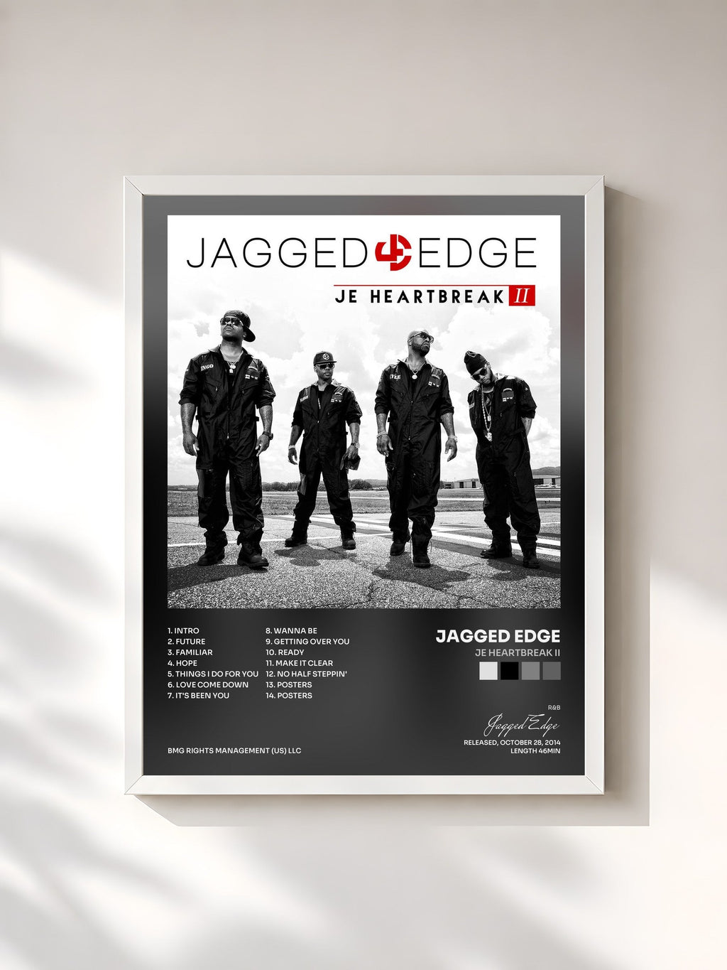 #blanc JE Heartbreak II de Jagged Edge en lámina enmarcada, marco blanco, impresa y enmarcada en Francia