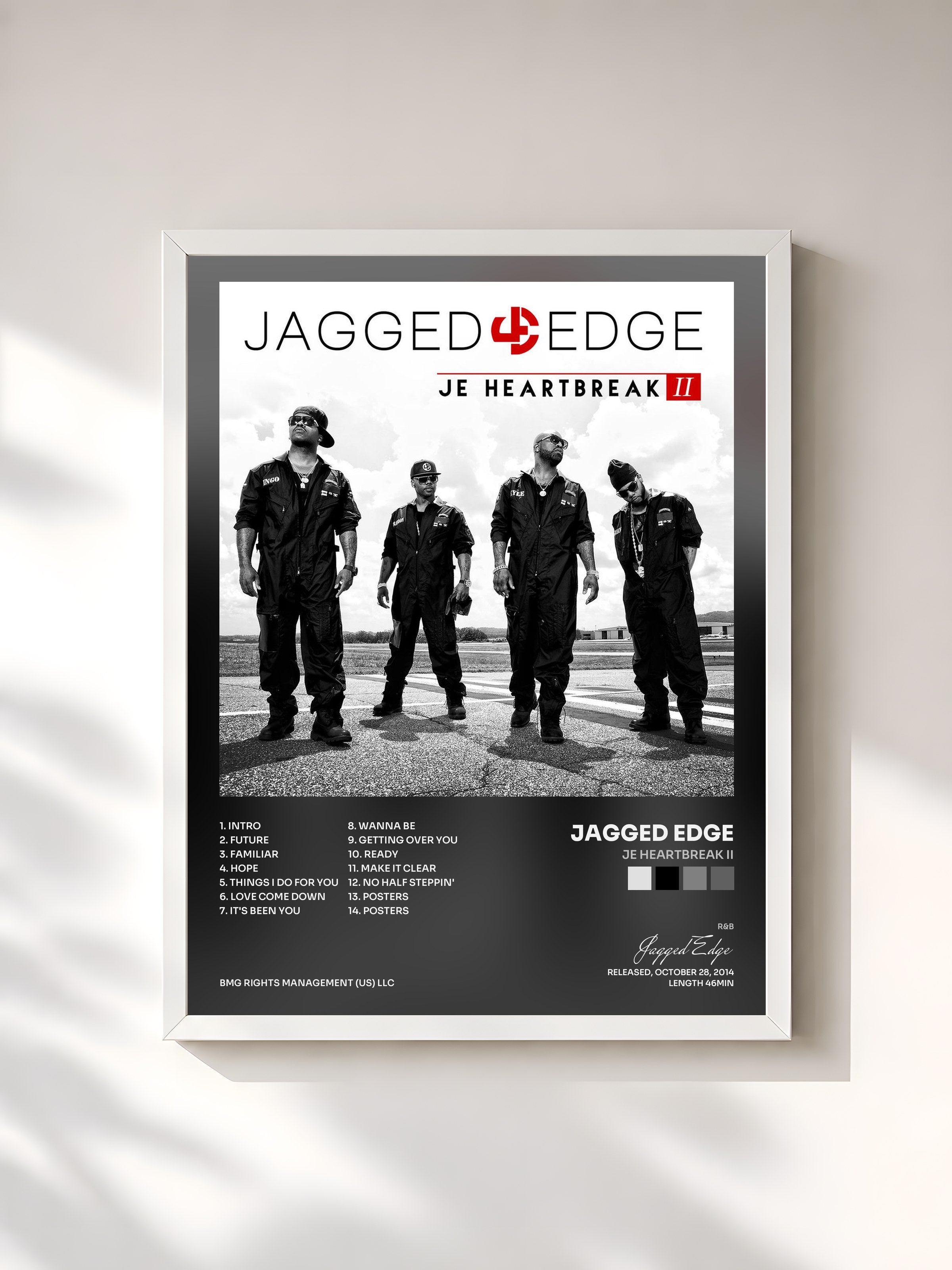#blanc Tableau de l'album JE Heartbreak II de Jagged Edge, cadre blanc, imprimé et encadré en France