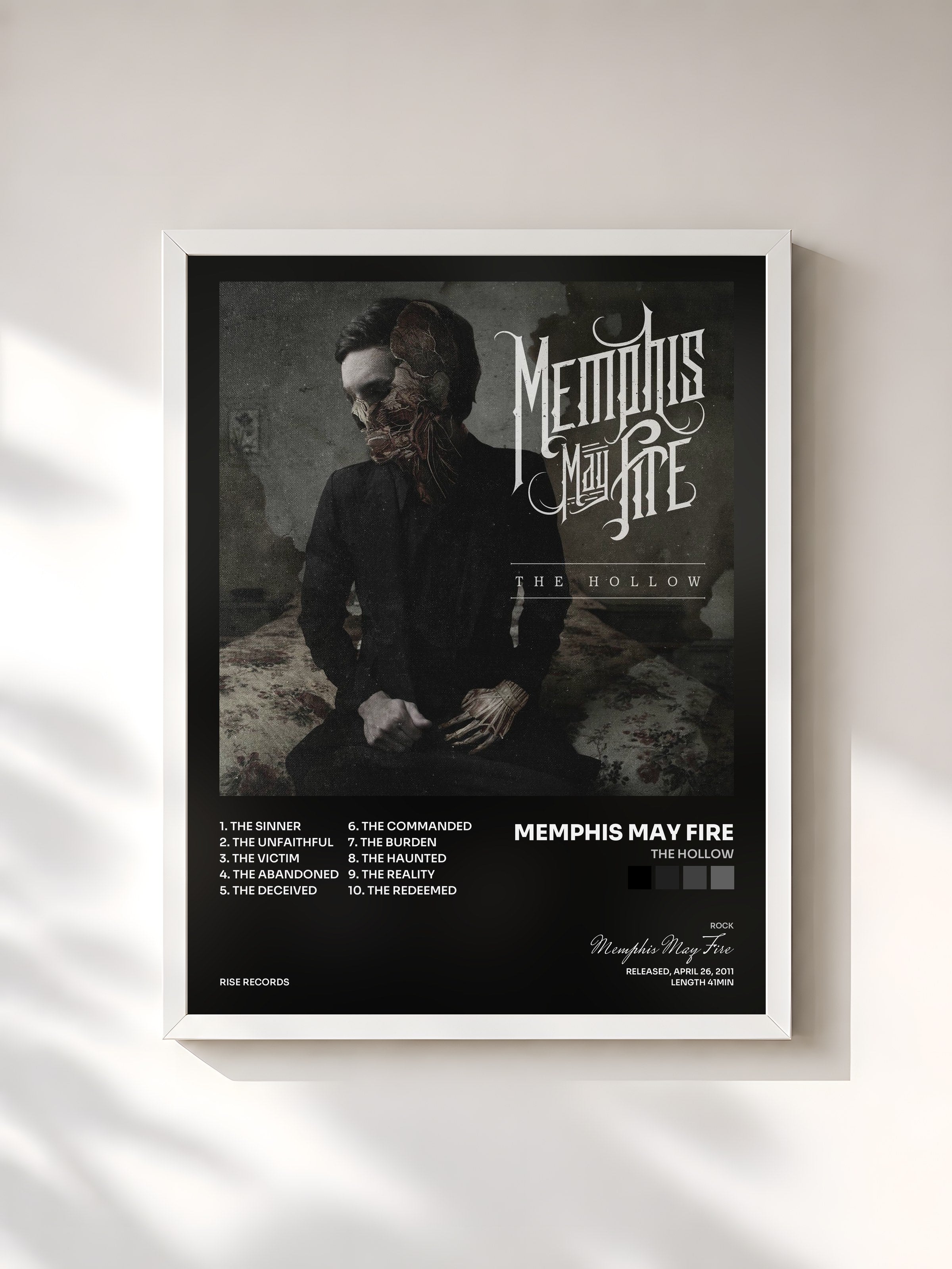 #blanc Tableau de l'album The Hollow de Memphis May Fire, cadre blanc, imprimé et encadré en France