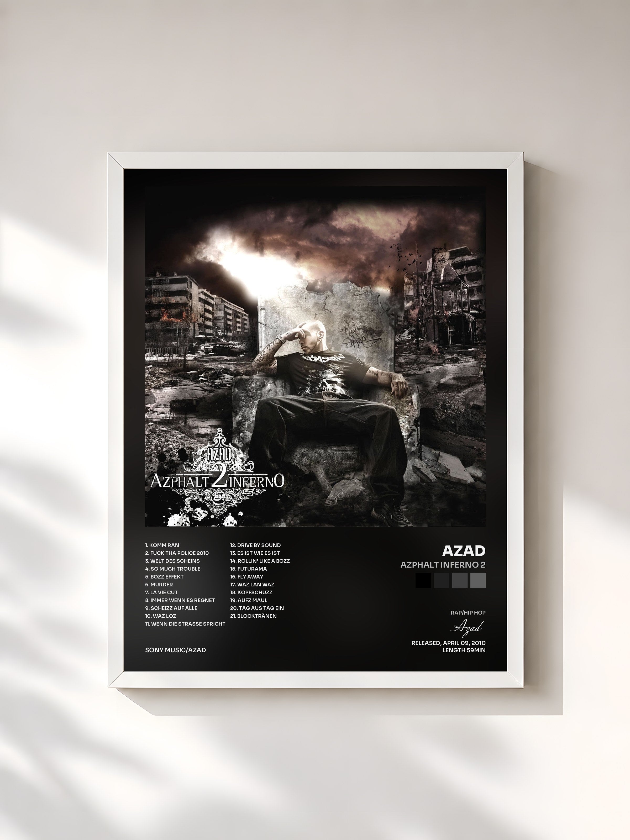 #blanc Tableau de l'album Azphalt Inferno 2 de Azad, cadre blanc, imprimé et encadré en France