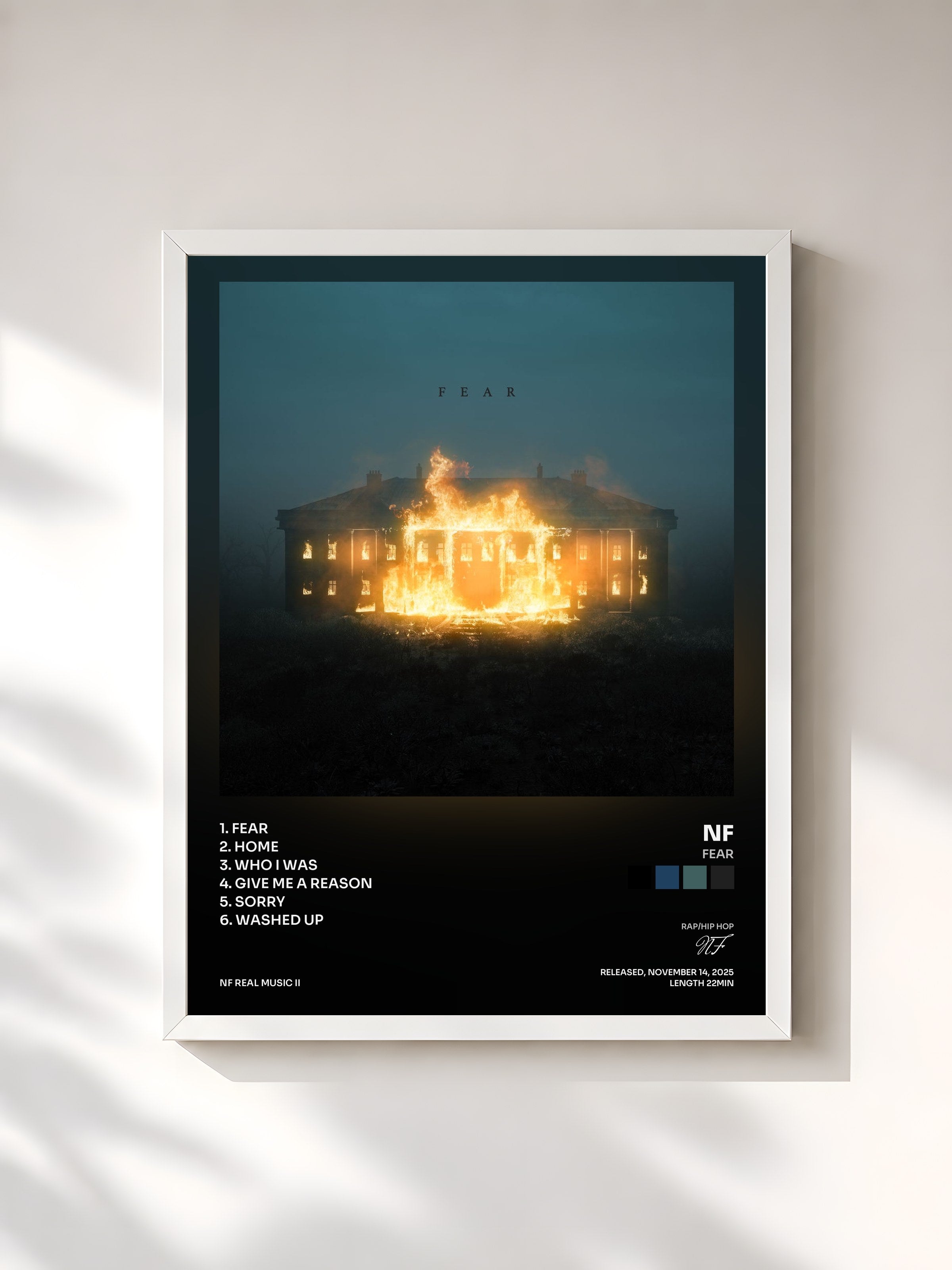 #blanc Tableau de l'album FEAR de NF, cadre blanc, imprimé et encadré en France