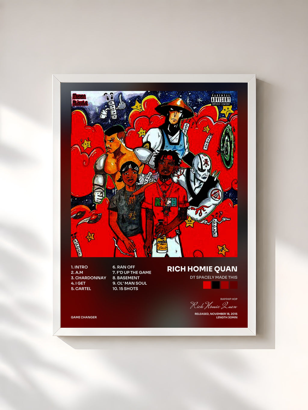 #blanc Tableau de l'album Dt Spacely Made This de Rich Homie Quan, cadre blanc, imprimé et encadré en France