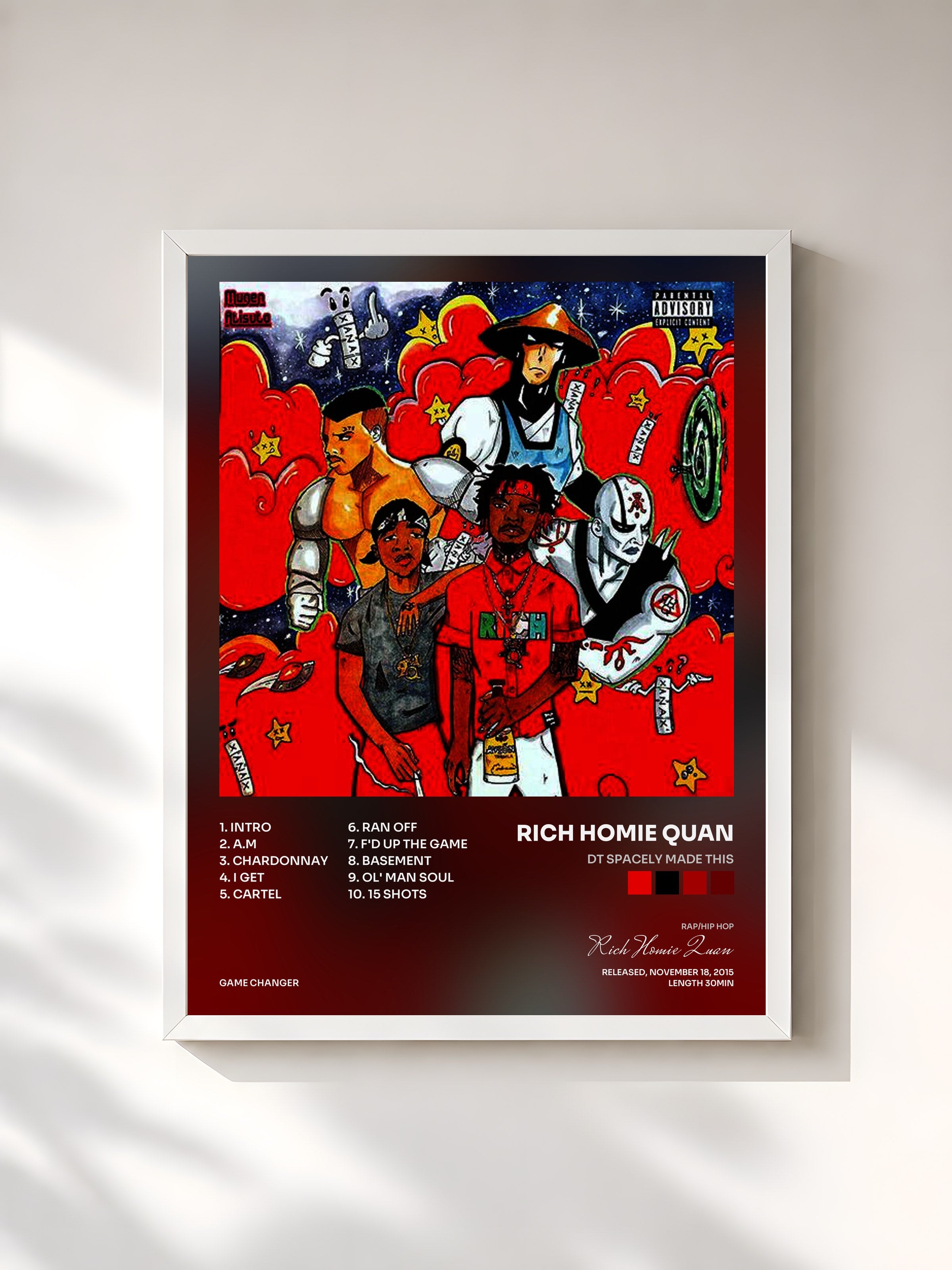 #blanc Tableau de l'album Dt Spacely Made This de Rich Homie Quan, cadre blanc, imprimé et encadré en France