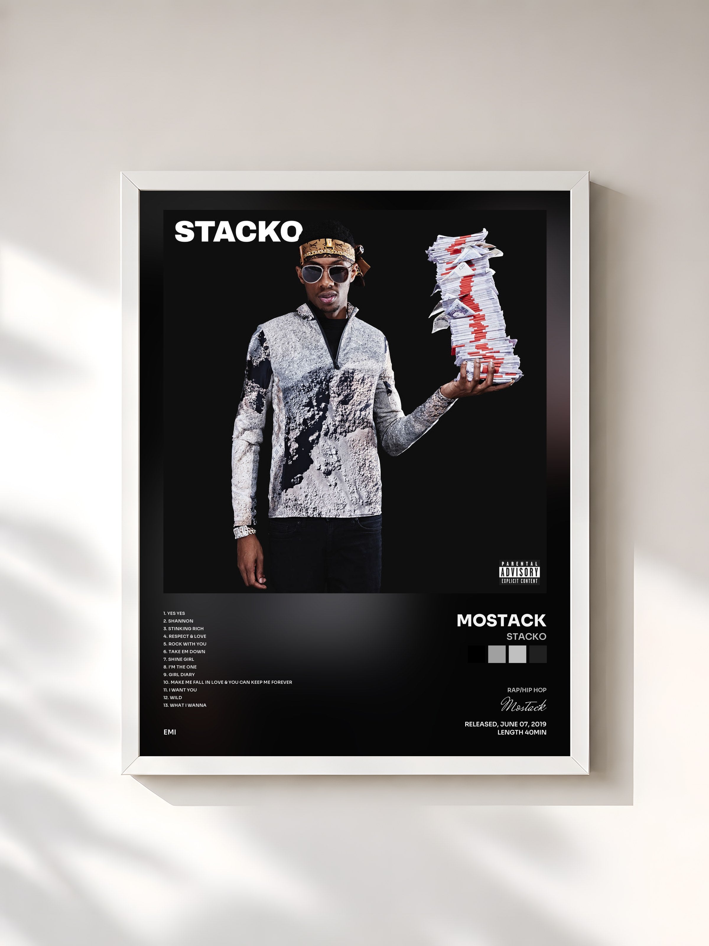 #blanc Tableau de l'album Stacko de Mostack, cadre blanc, imprimé et encadré en France