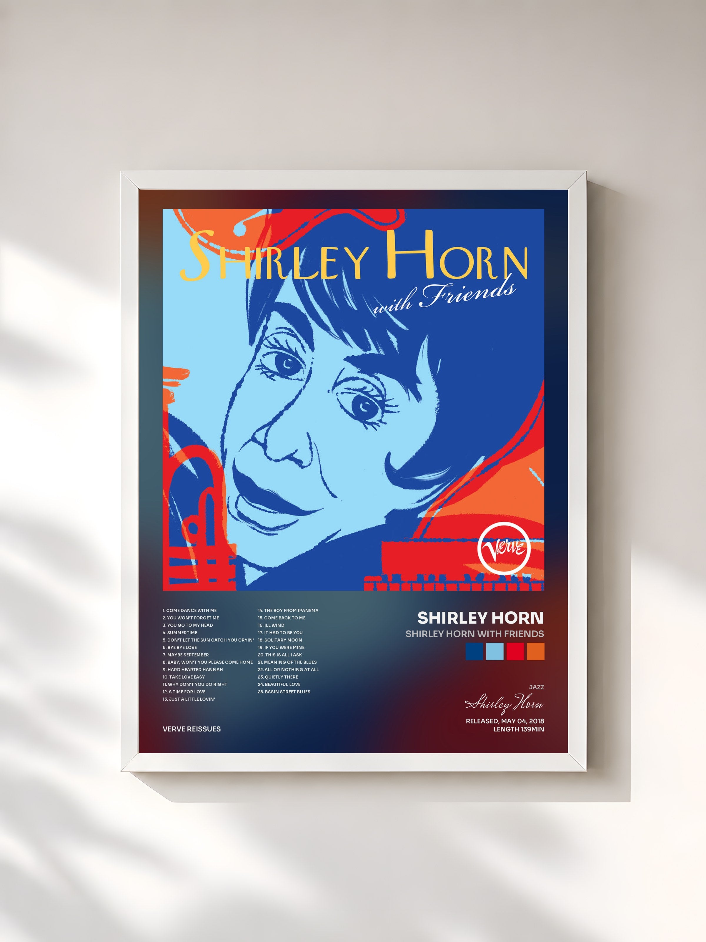 #blanc Tableau de l'album Shirley Horn With Friends de Shirley Horn, cadre blanc, imprimé et encadré en France