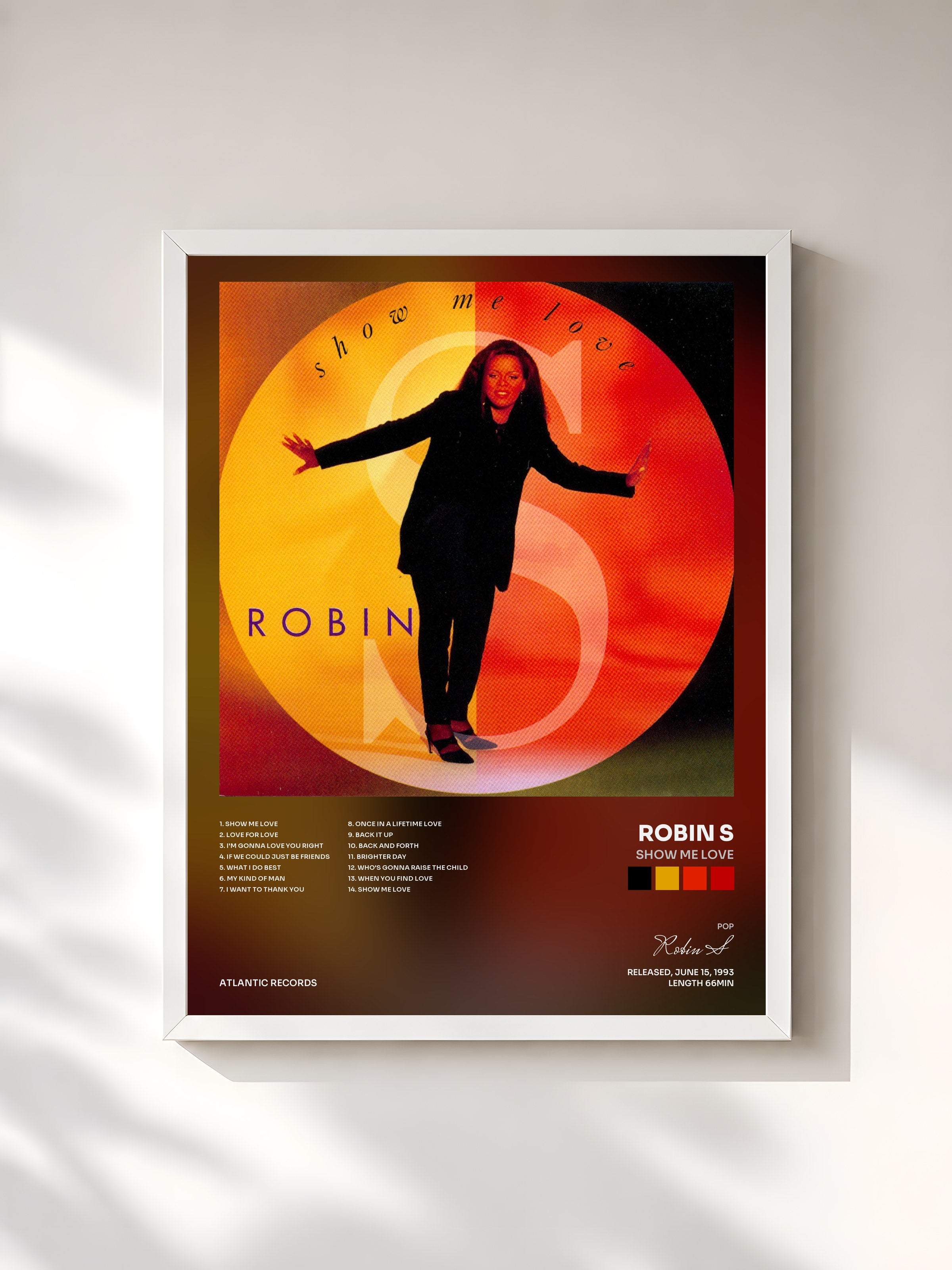 #blanc Tableau de l'album Show Me Love de Robin S, cadre blanc, imprimé et encadré en France