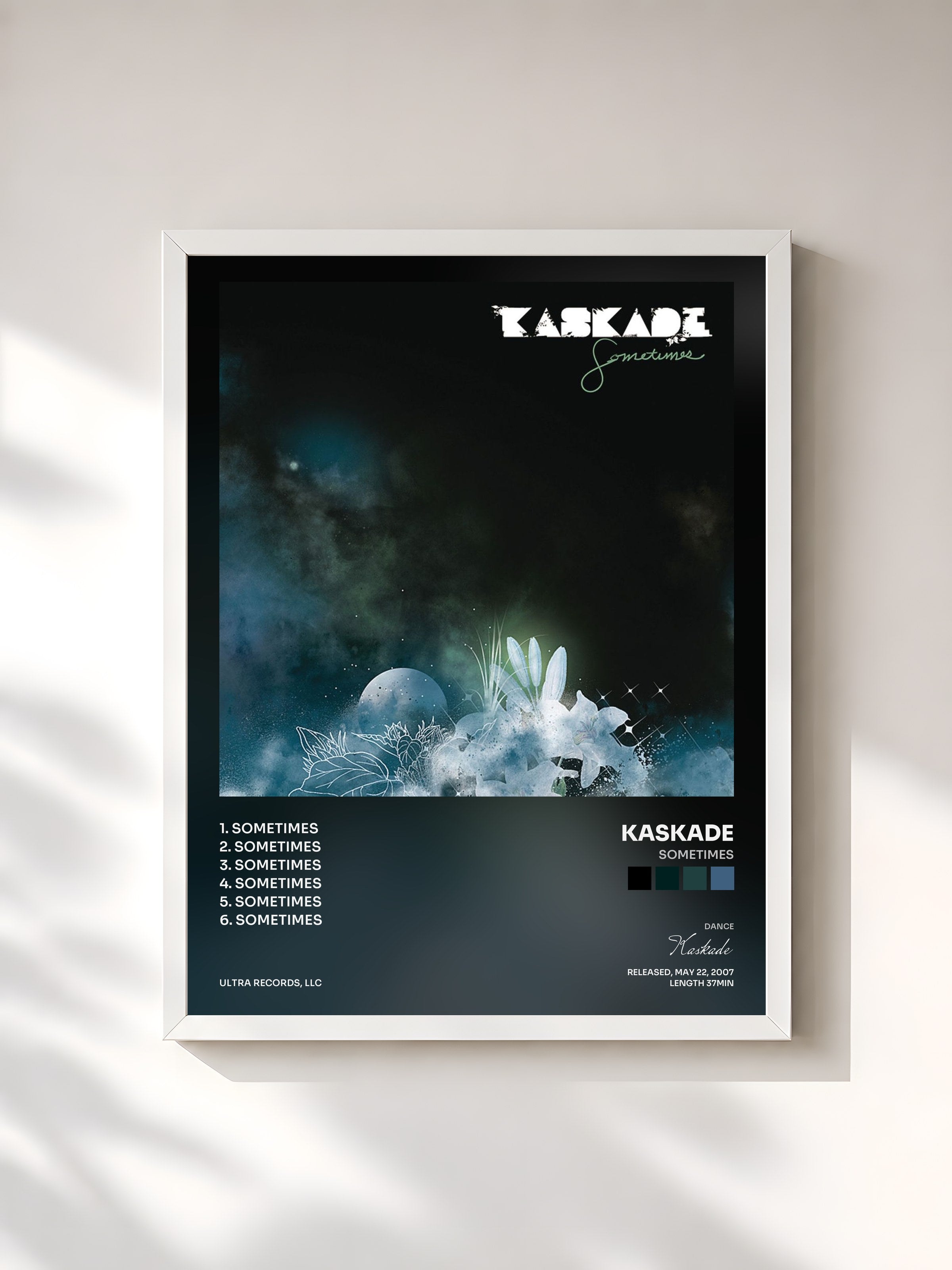 #blanc Tableau de l'album Sometimes de Kaskade, cadre blanc, imprimé et encadré en France