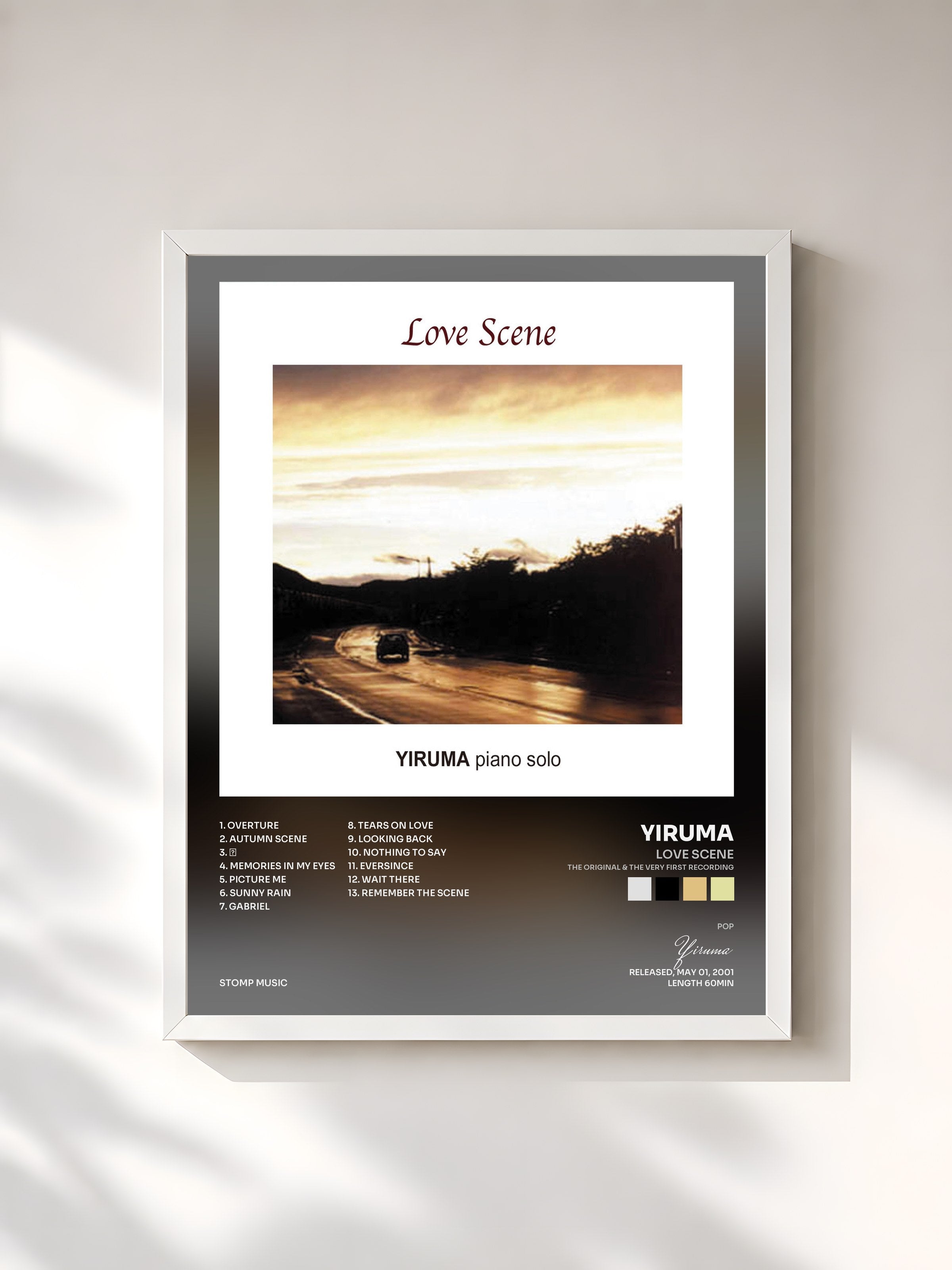 #blanc Tableau de l'album Love Scene (The Original & the Very First Recording) de Yiruma, cadre blanc, imprimé et encadré en France