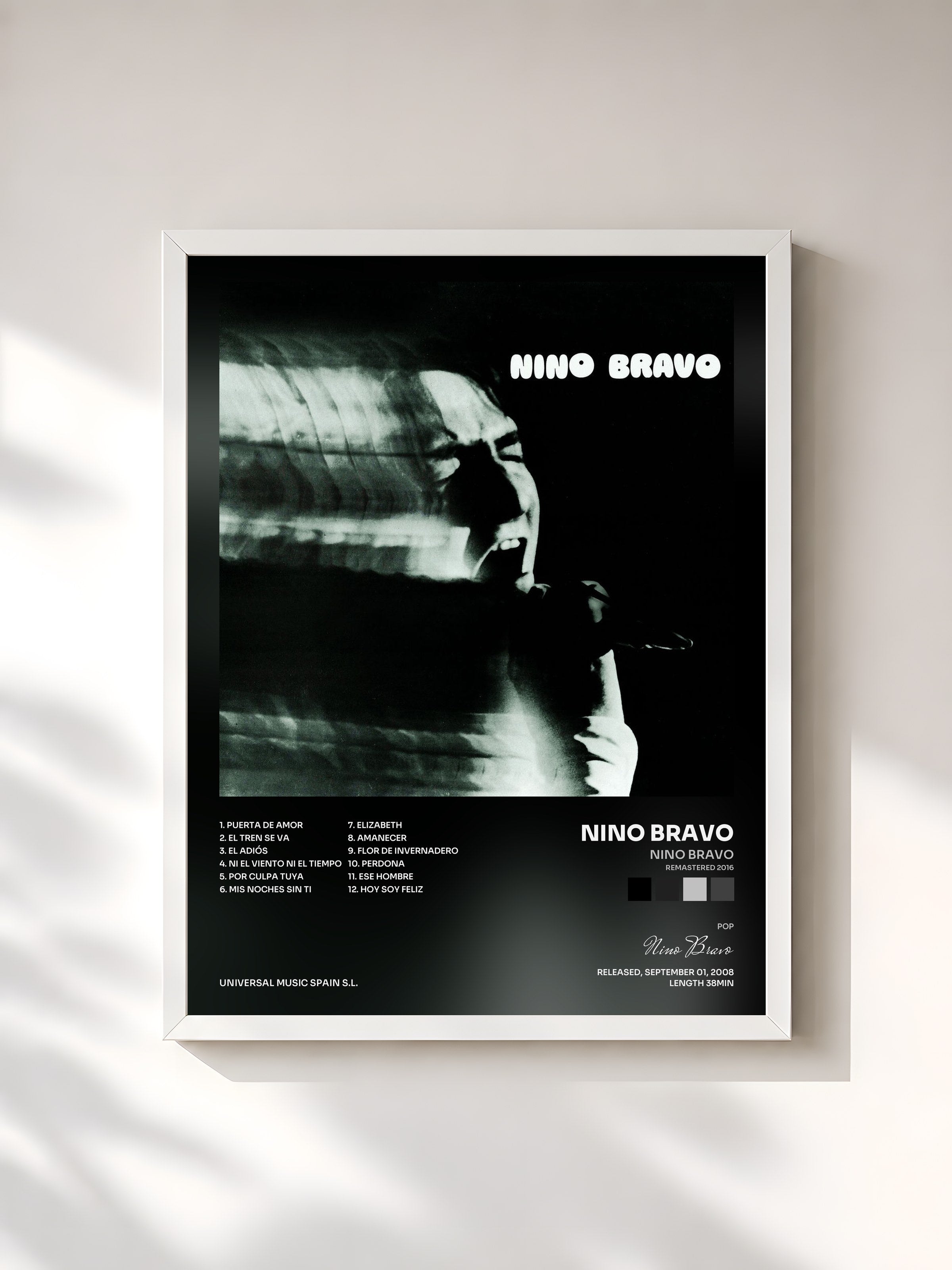 #blanc Tableau de l'album Nino Bravo (Remastered 2016) de Nino Bravo, cadre blanc, imprimé et encadré en France
