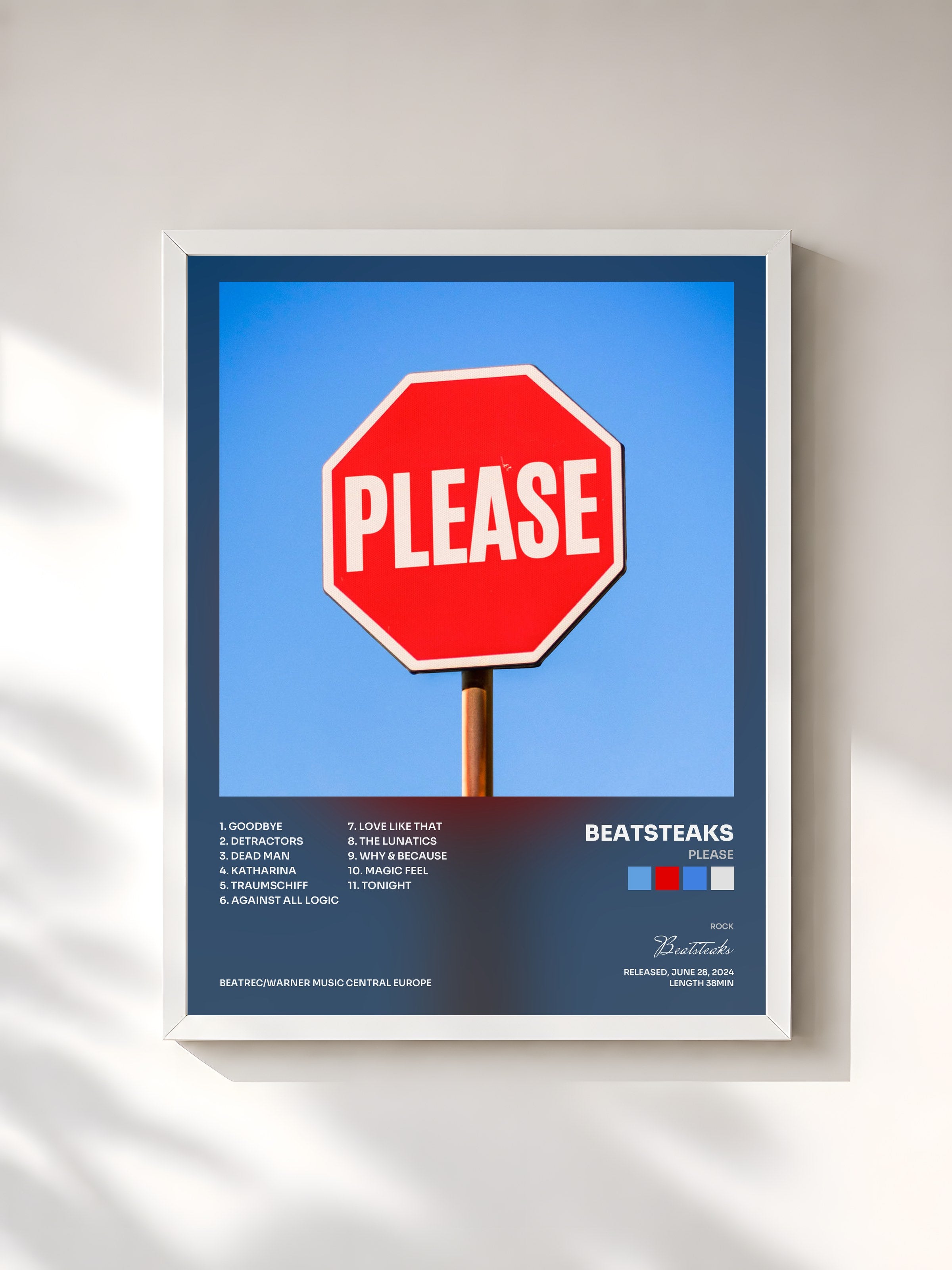 #blanc Tableau de l'album PLEASE de Beatsteaks, cadre blanc, imprimé et encadré en France