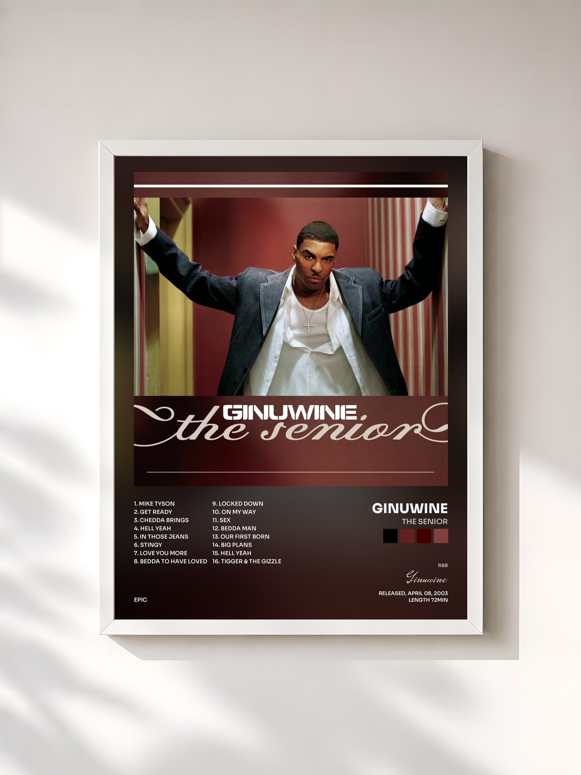 #blanc Tableau de l'album The Senior de Ginuwine, cadre blanc, imprimé et encadré en France