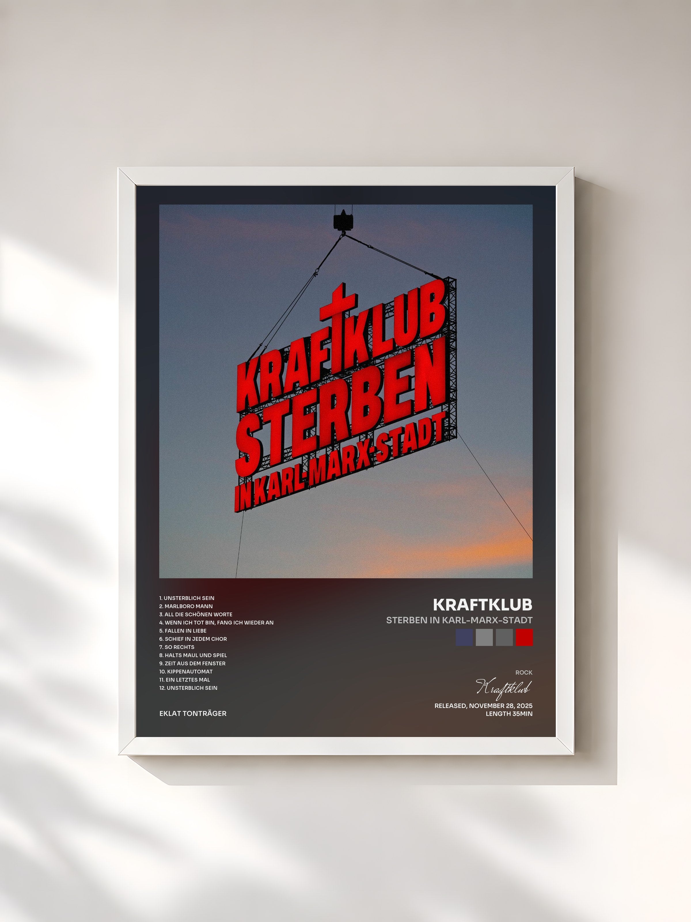 #blanc Tableau de l'album Sterben in Karl-Marx-Stadt de Kraftklub, cadre blanc, imprimé et encadré en France