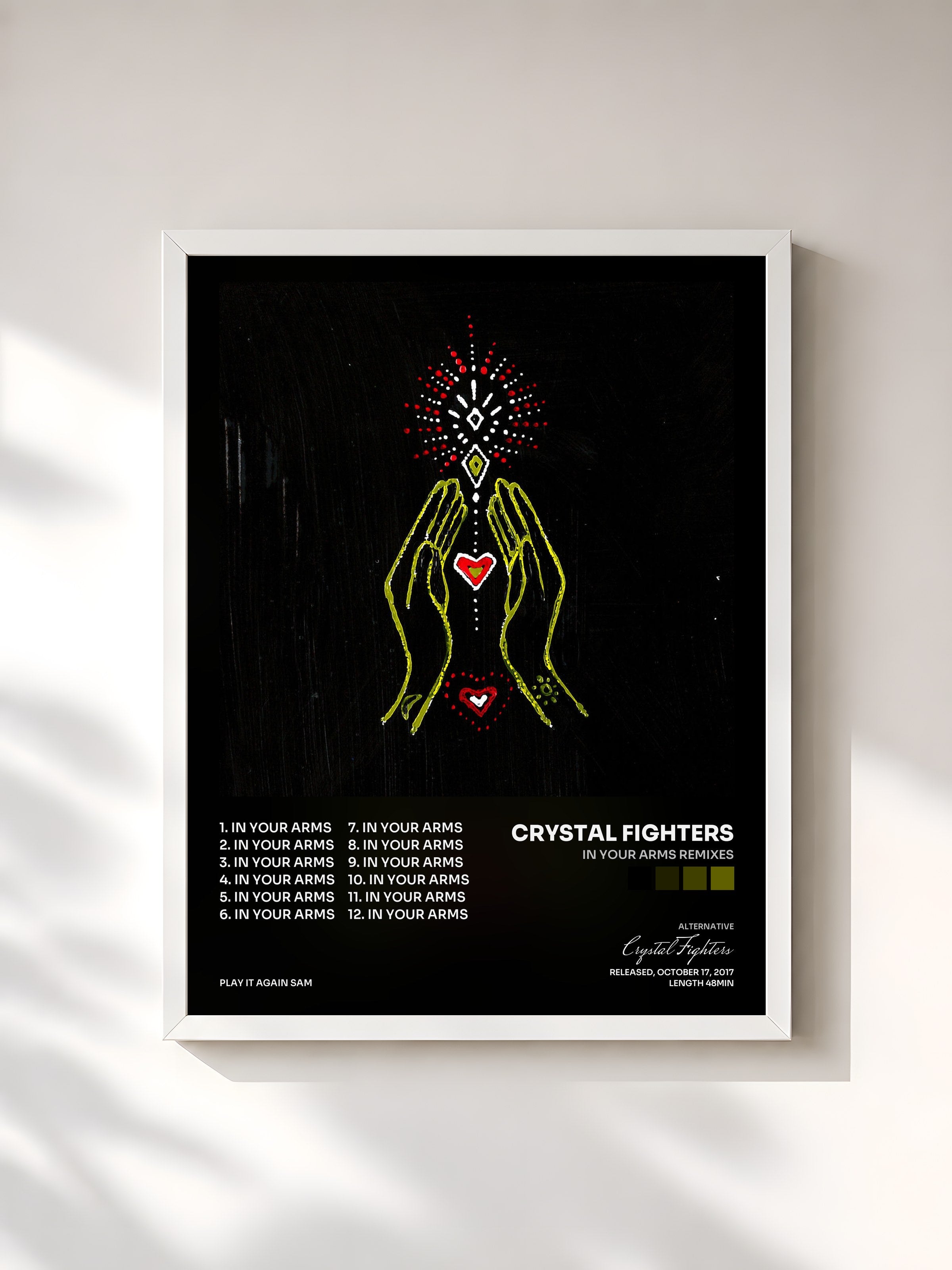 #blanc Tableau de l'album In Your Arms Remixes de Crystal Fighters, cadre blanc, imprimé et encadré en France
