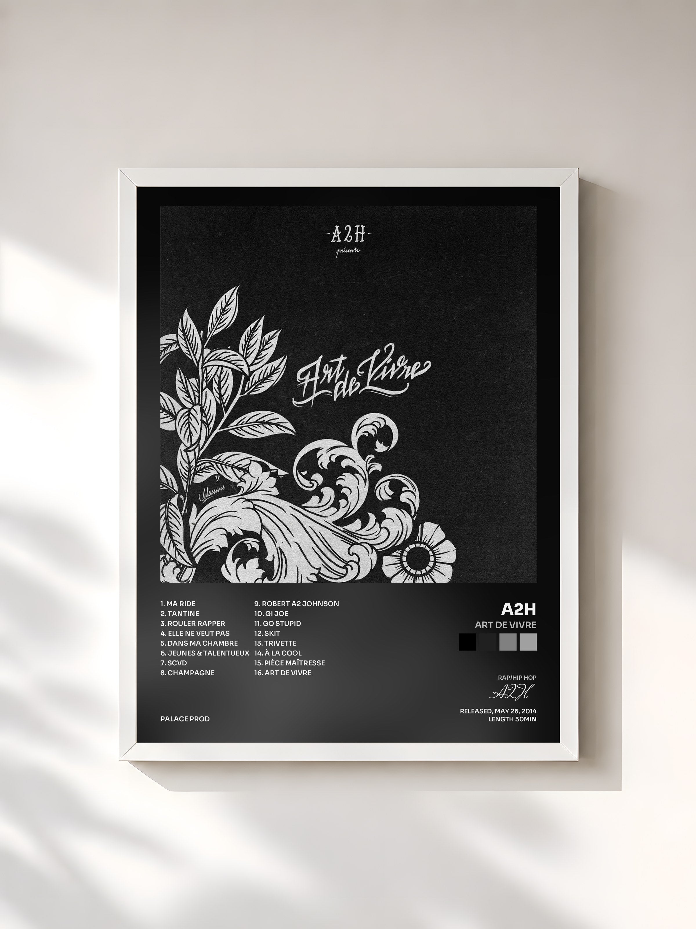 #blanc Tableau de l'album Art de vivre de A2H, cadre blanc, imprimé et encadré en France