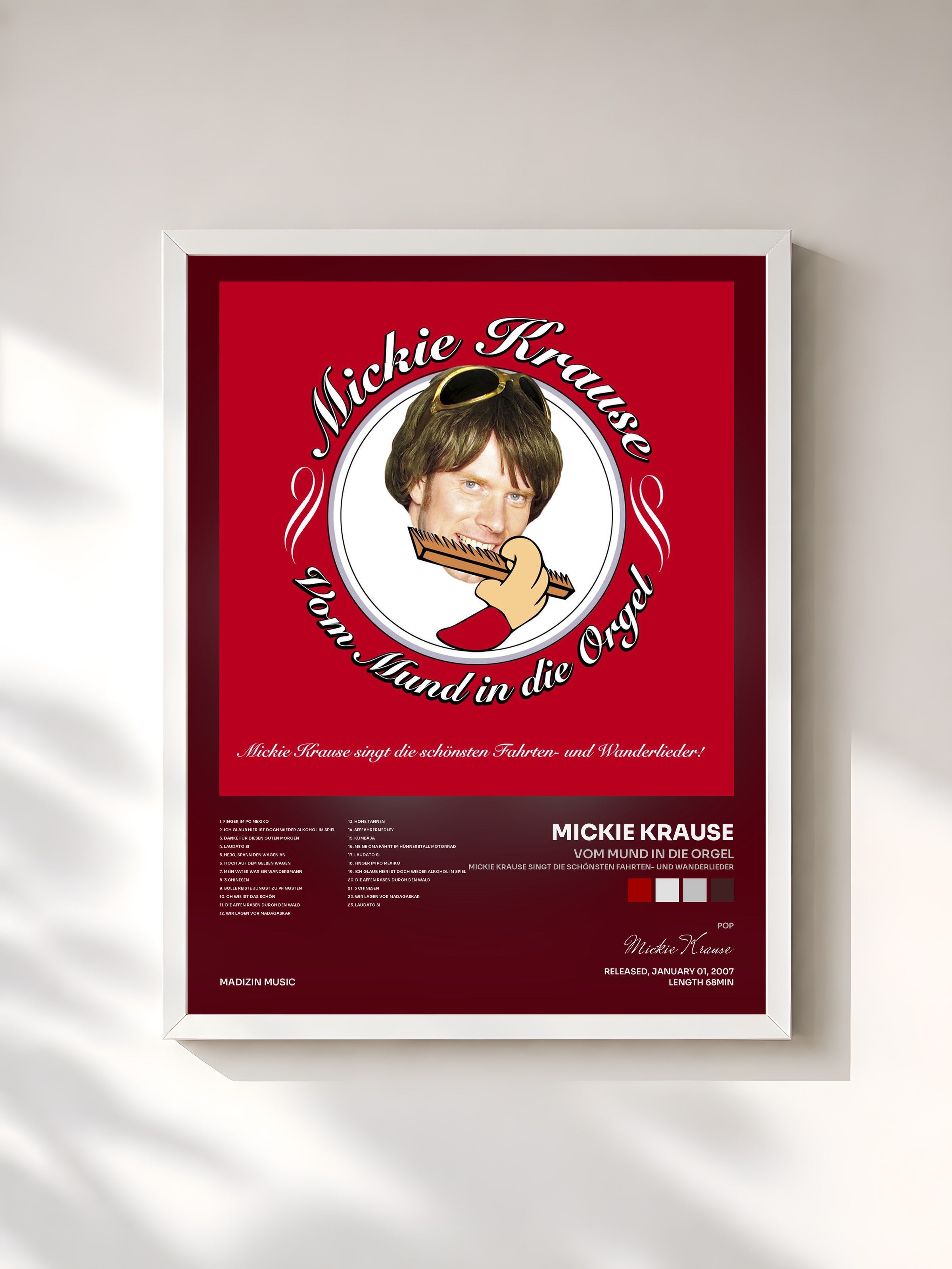 #blanc Tableau de l'album Vom Mund in die Orgel (Mickie Krause singt die schönsten Fahrten- und Wanderlieder) de Mickie Krause, cadre blanc, imprimé et encadré en France