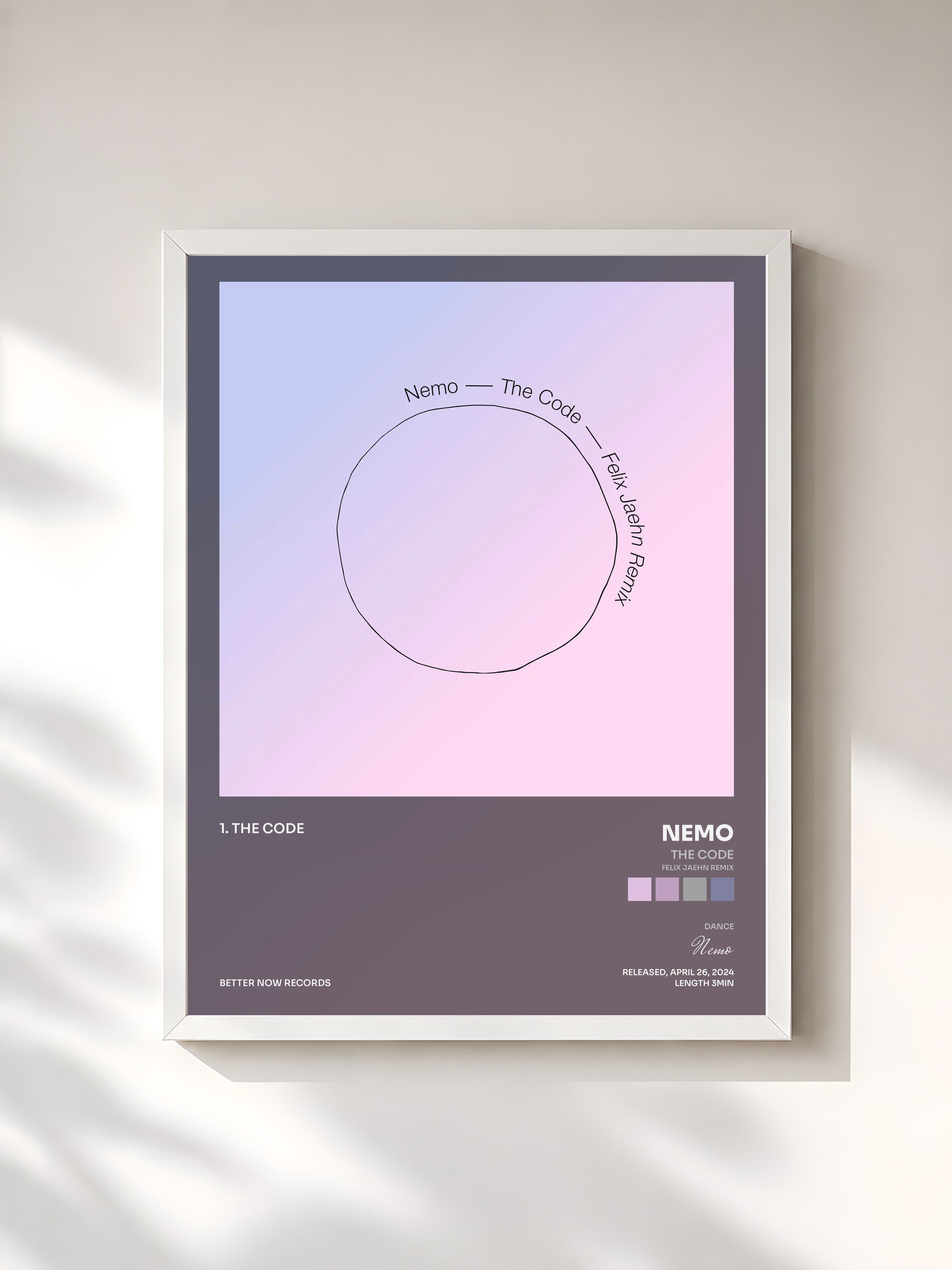 #blanc Tableau de l'album The Code (Felix Jaehn Remix) de Nemo, cadre blanc, imprimé et encadré en France