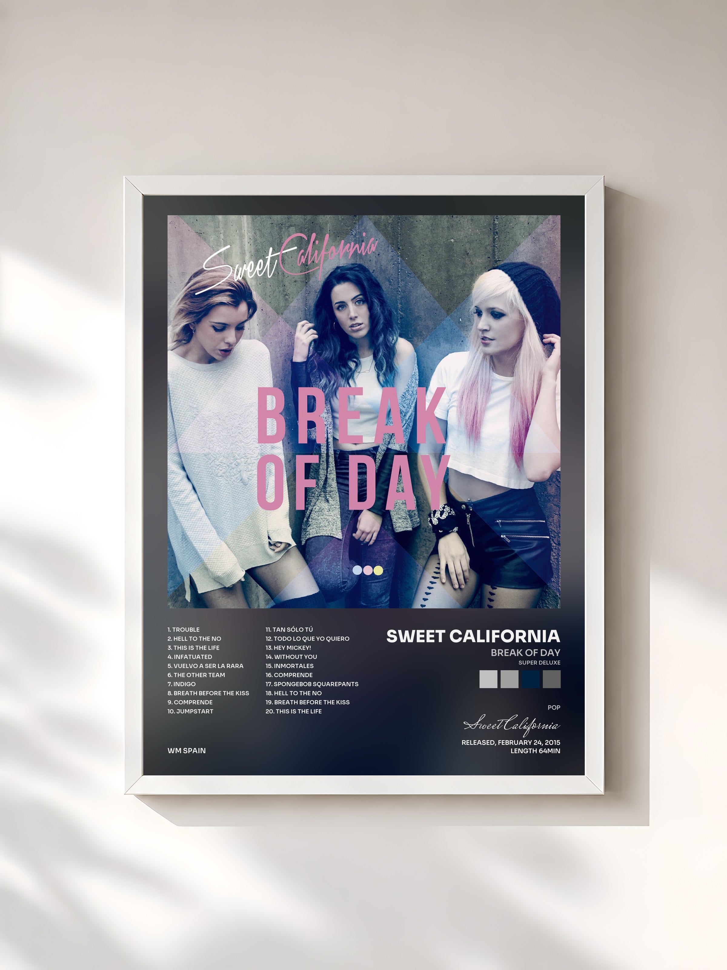 #blanc Tableau de l'album Break of Day (Super Deluxe) de Sweet California, cadre blanc, imprimé et encadré en France