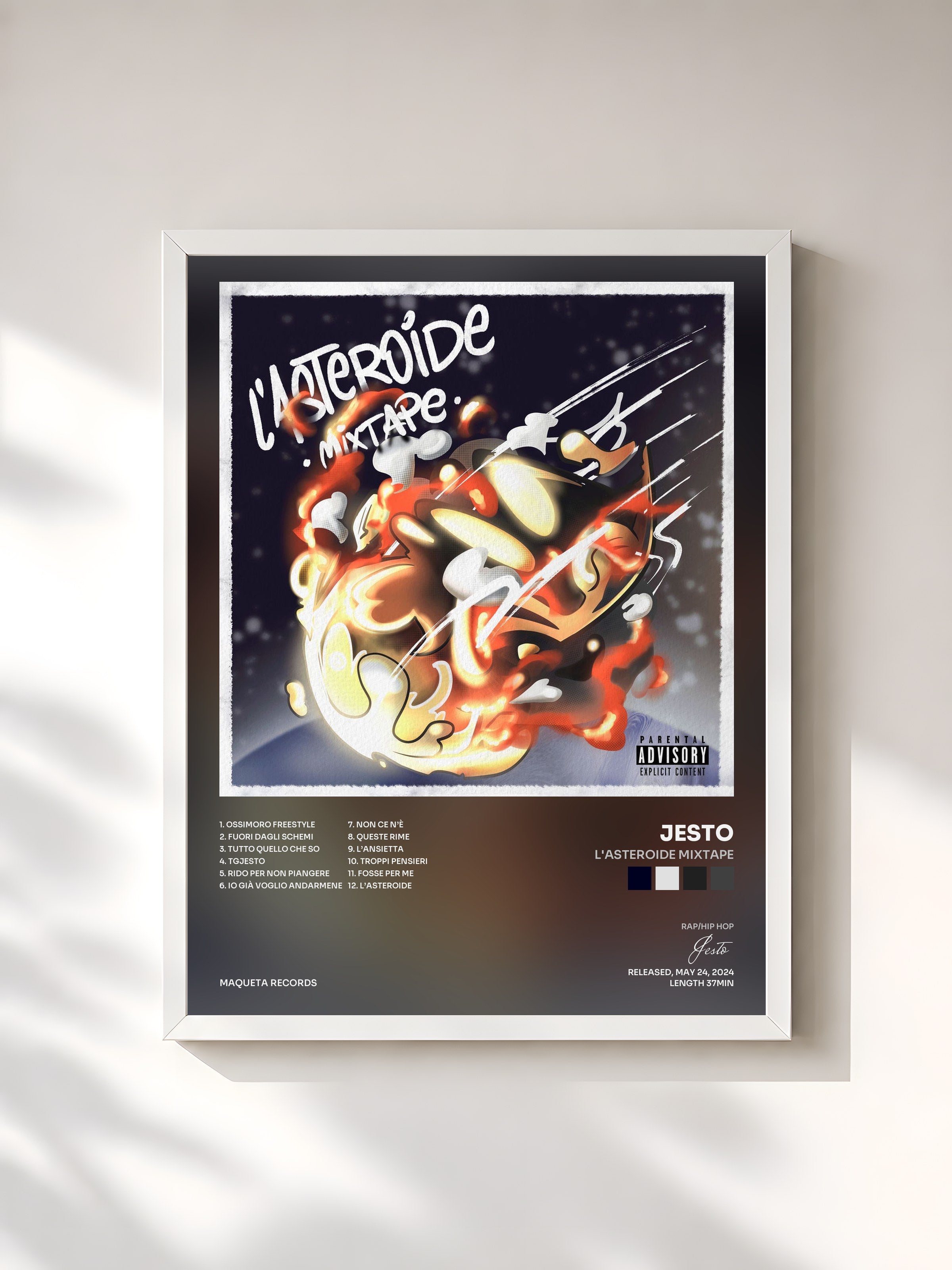 #blanc Tableau de l'album L'Asteroide Mixtape de Jesto, cadre blanc, imprimé et encadré en France