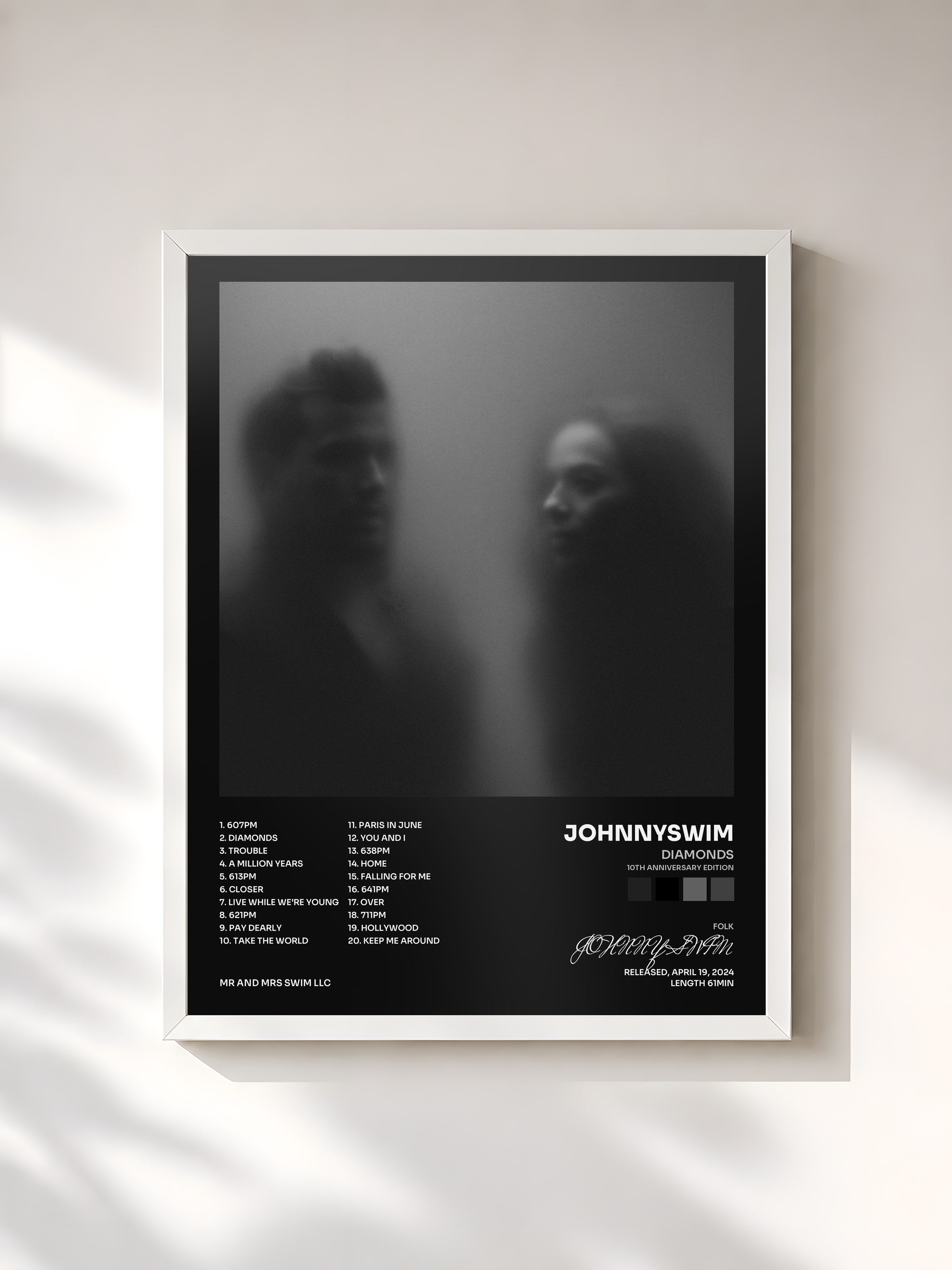#blanc Tableau de l'album Diamonds (10th Anniversary Edition) de JOHNNYSWIM, cadre blanc, imprimé et encadré en France