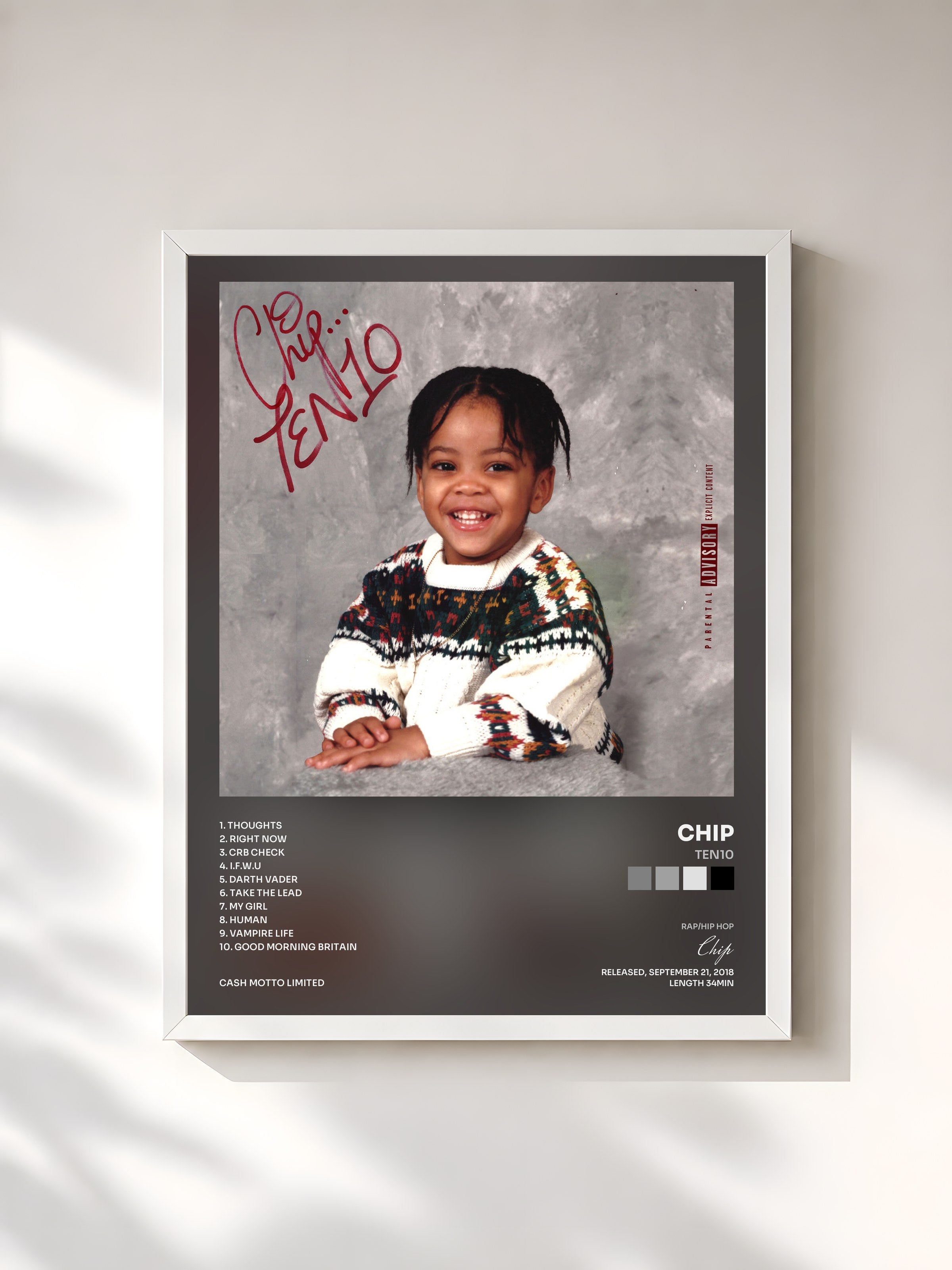 #blanc Tableau de l'album TEN10 de Chip, cadre blanc, imprimé et encadré en France