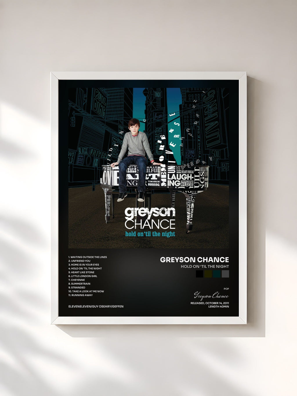 #blanc Hold On ‘Til The Night by Greyson Chance as a framed art print, white frame, printed and framed in France