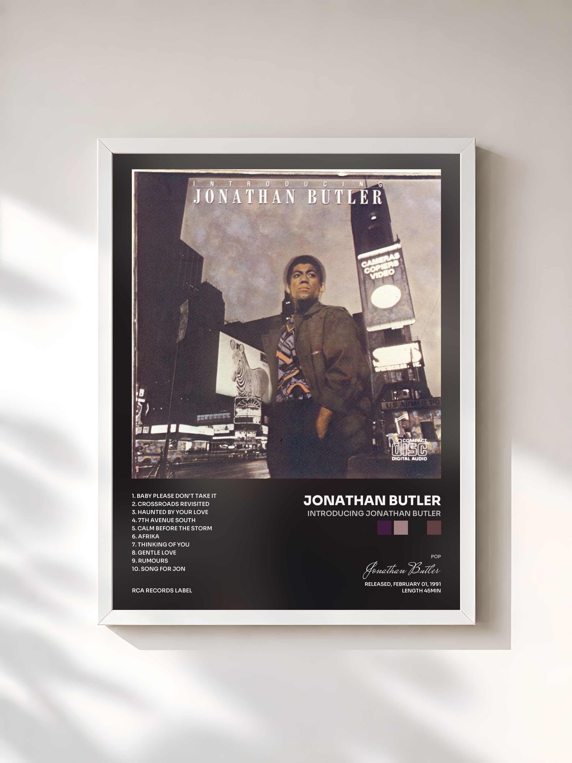 #blanc Tableau de l'album Introducing Jonathan Butler de Jonathan Butler, cadre blanc, imprimé et encadré en France