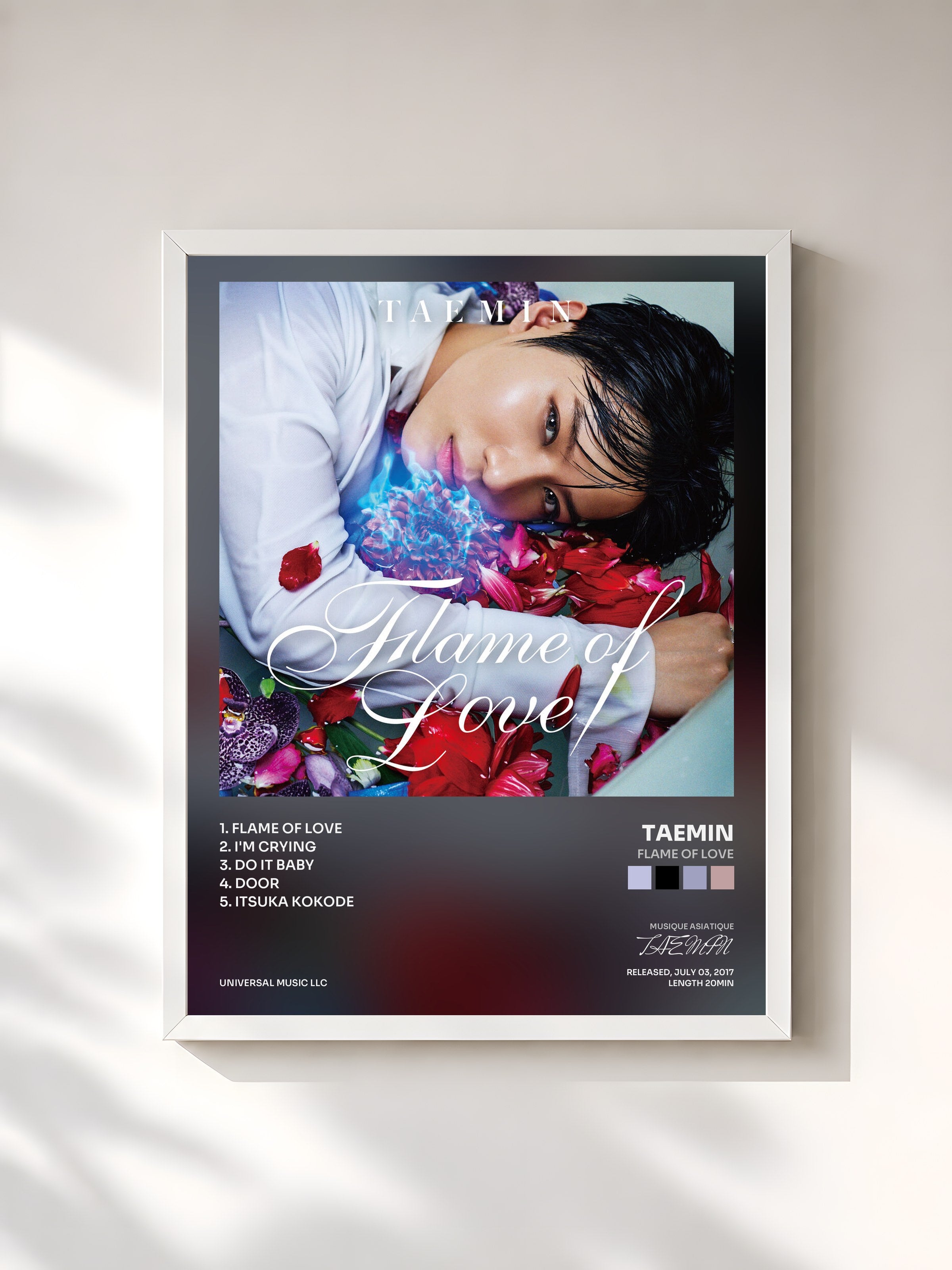 #blanc Tableau de l'album Flame Of Love de TAEMIN, cadre blanc, imprimé et encadré en France