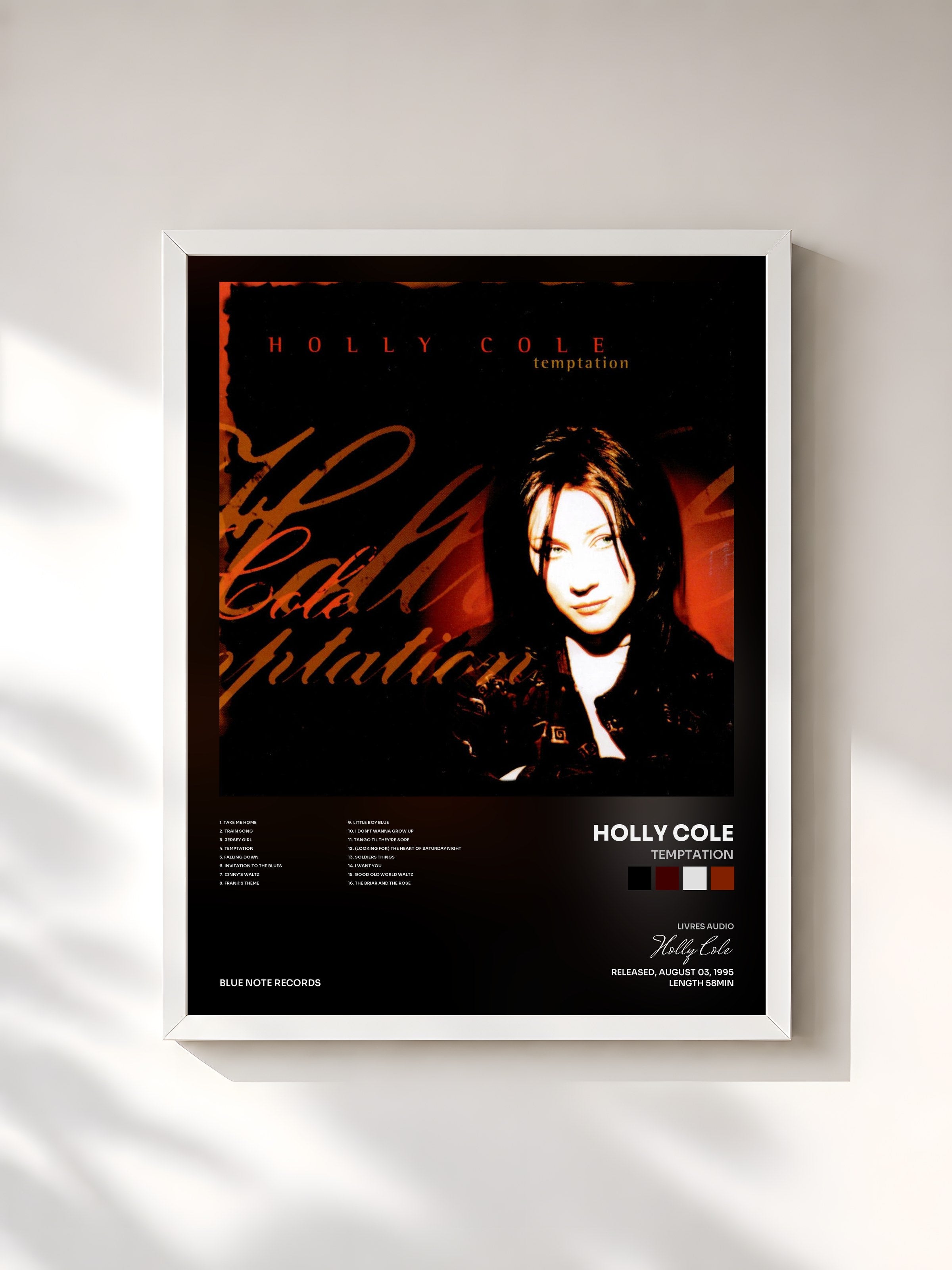 #blanc Tableau de l'album Temptation de Holly Cole, cadre blanc, imprimé et encadré en France