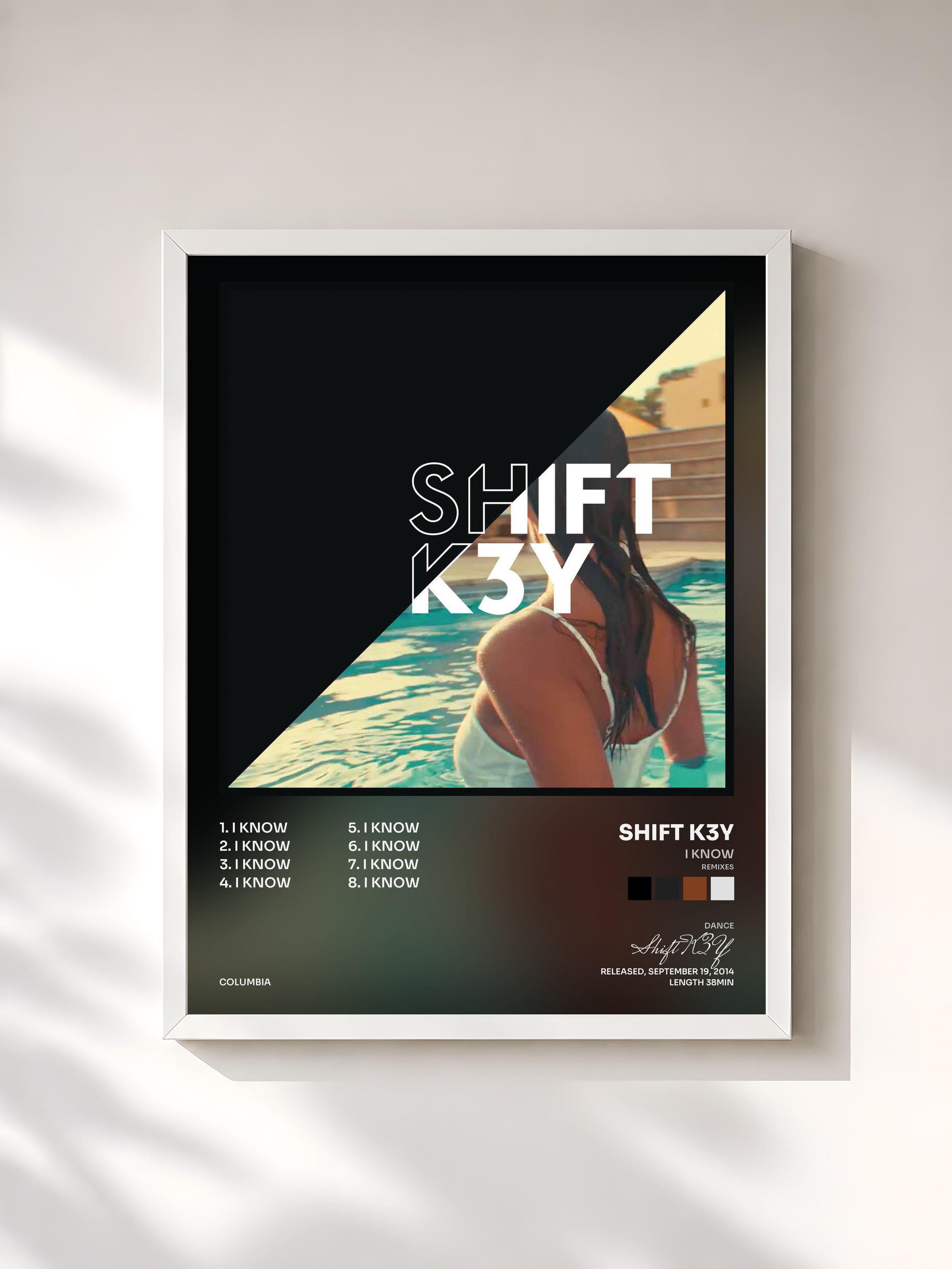 #blanc Tableau de l'album I Know (Remixes) de Shift K3Y, cadre blanc, imprimé et encadré en France