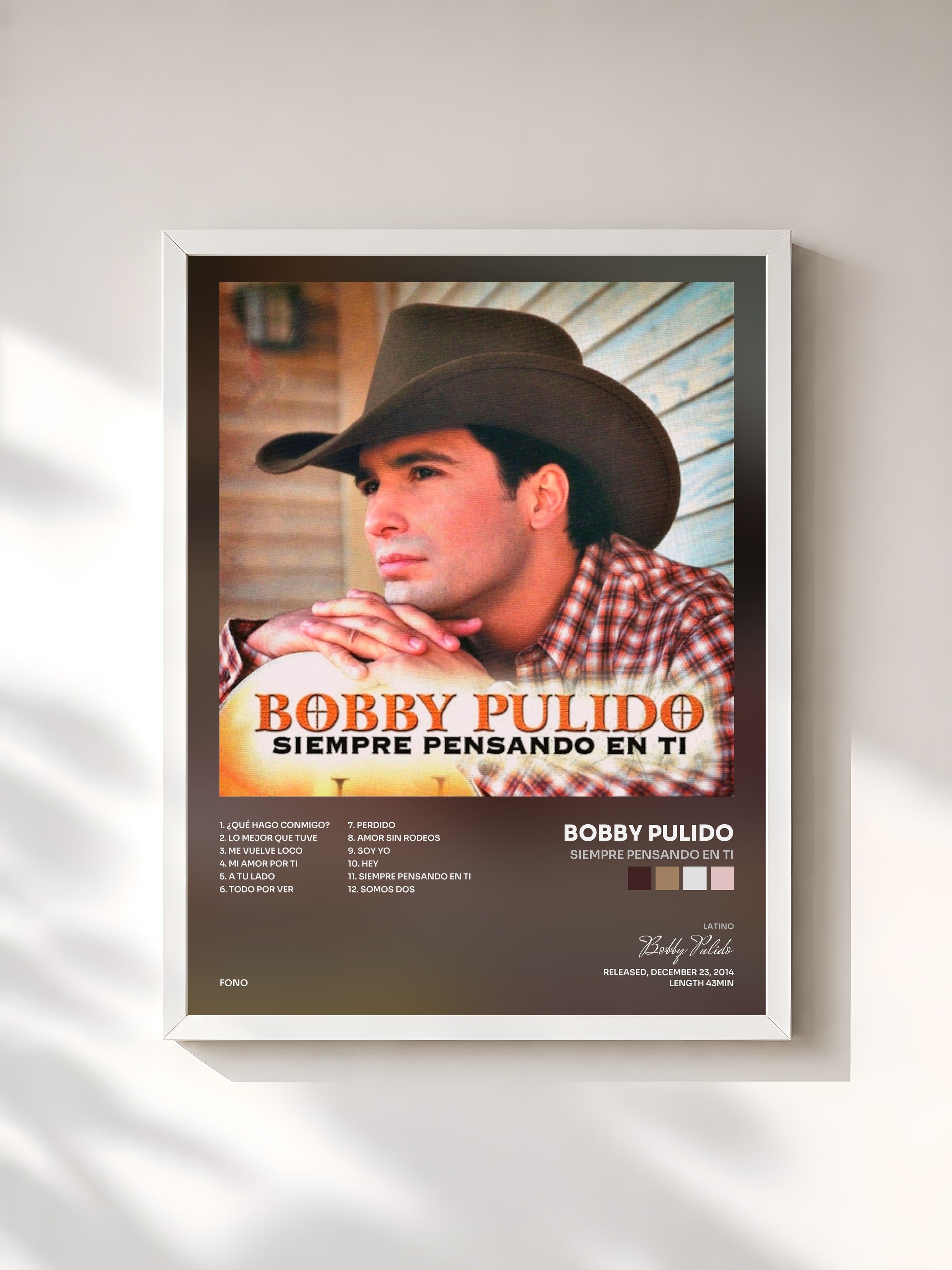 #blanc Tableau de l'album Siempre Pensando En Ti de Bobby Pulido, cadre blanc, imprimé et encadré en France
