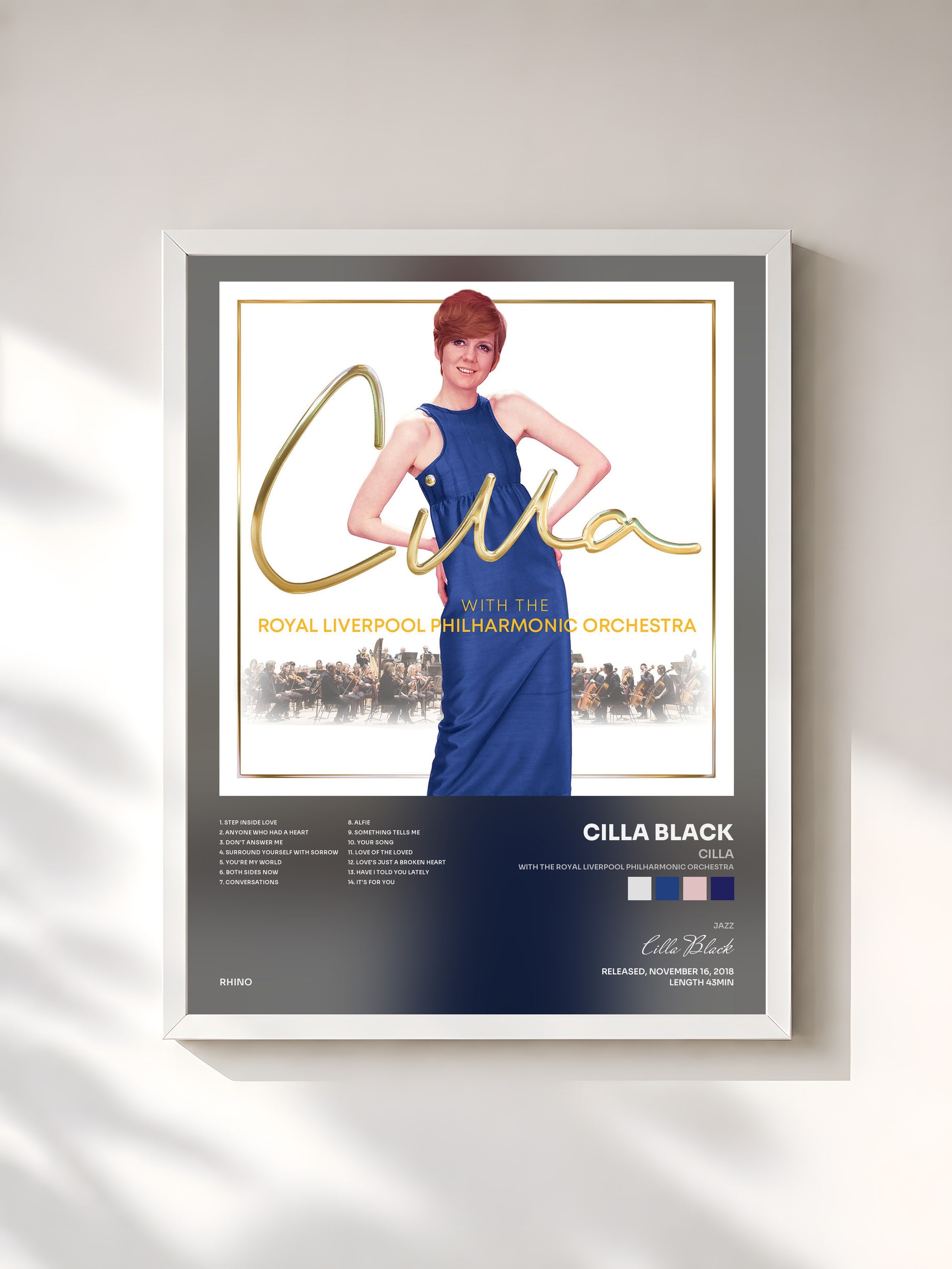 #blanc Tableau de l'album Cilla (with The Royal Liverpool Philharmonic Orchestra) de Cilla Black, cadre blanc, imprimé et encadré en France