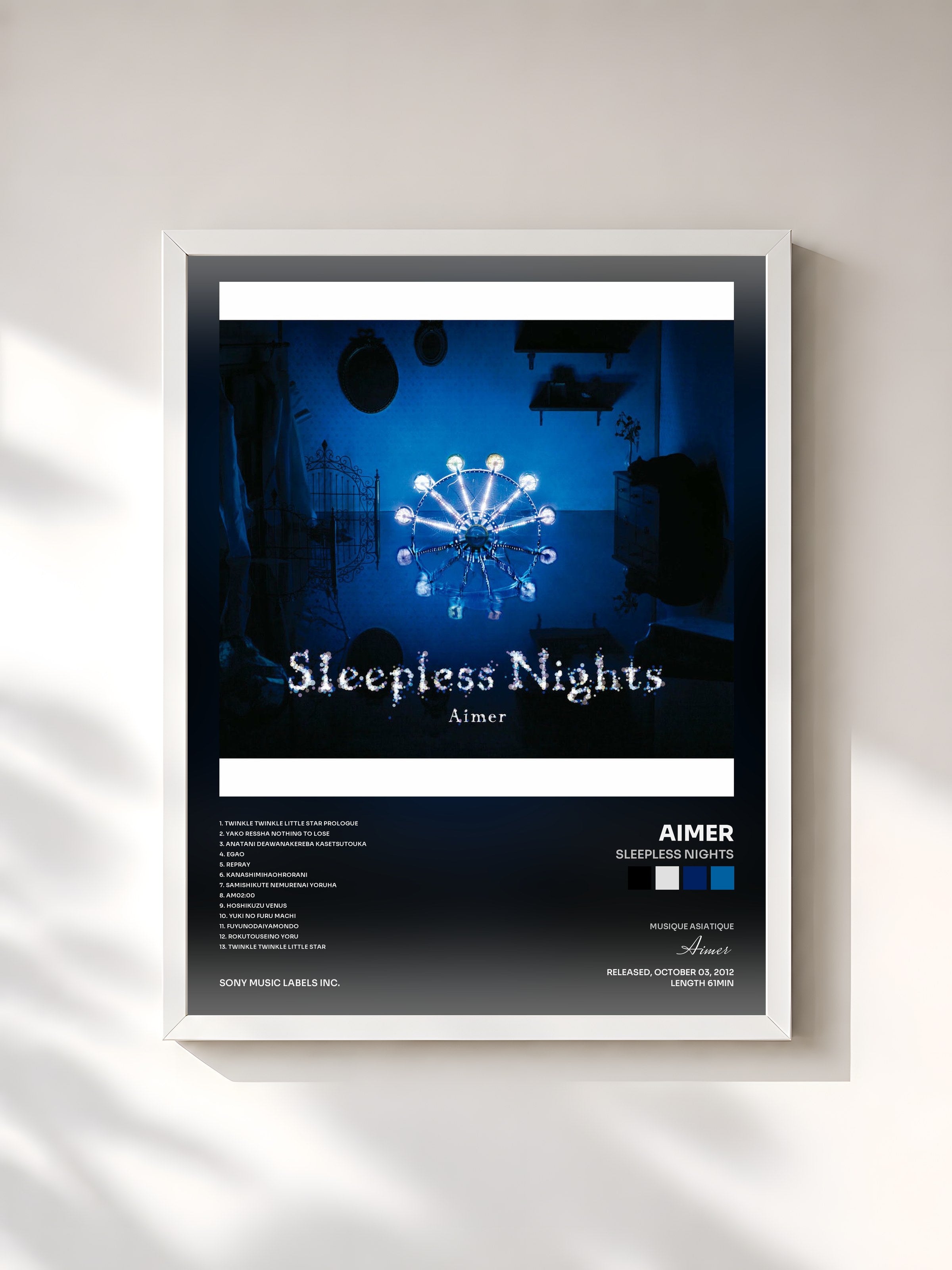 #blanc Tableau de l'album Sleepless Nights de Aimer, cadre blanc, imprimé et encadré en France