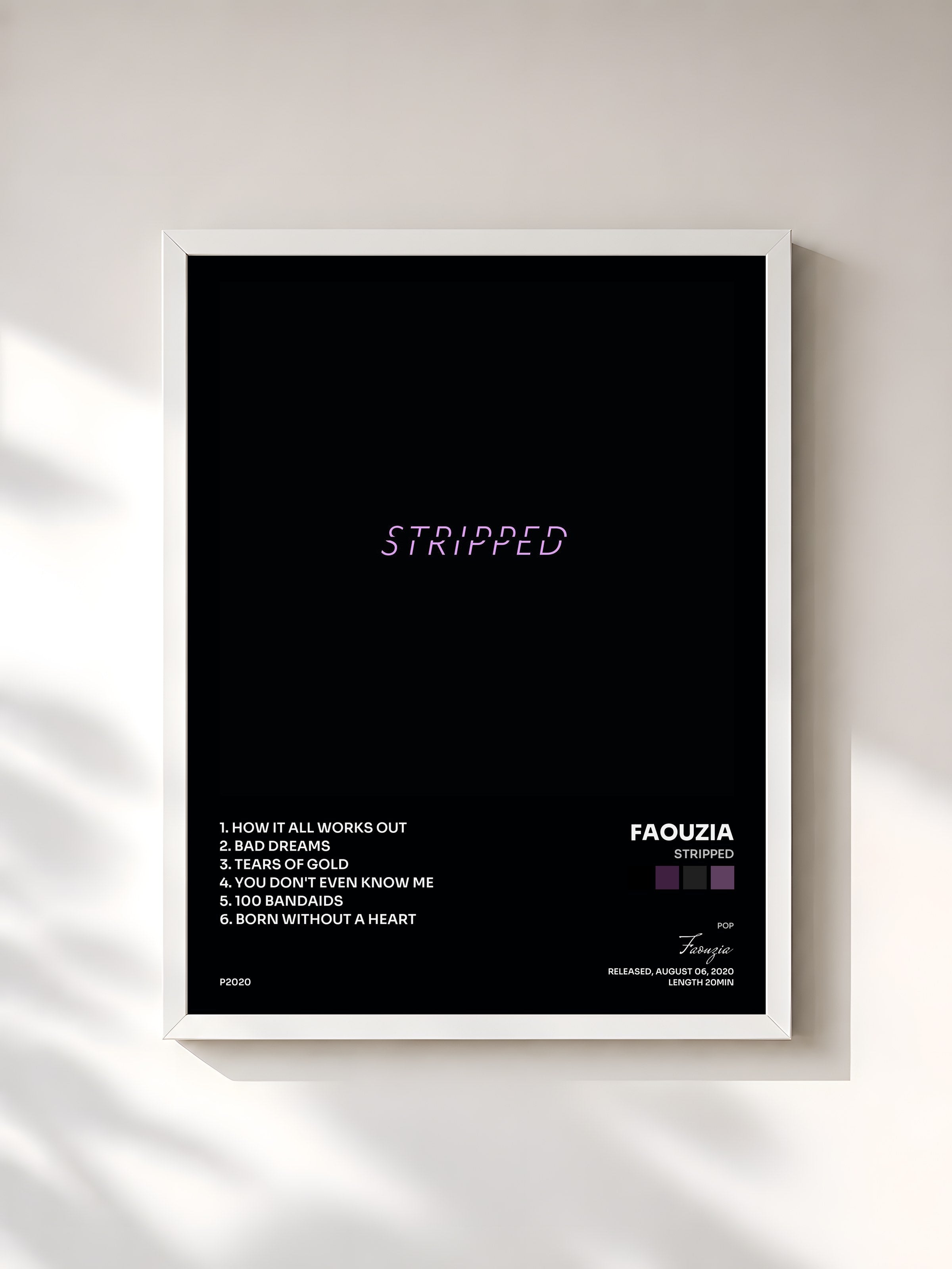 #blanc Tableau de l'album Stripped de Faouzia, cadre blanc, imprimé et encadré en France