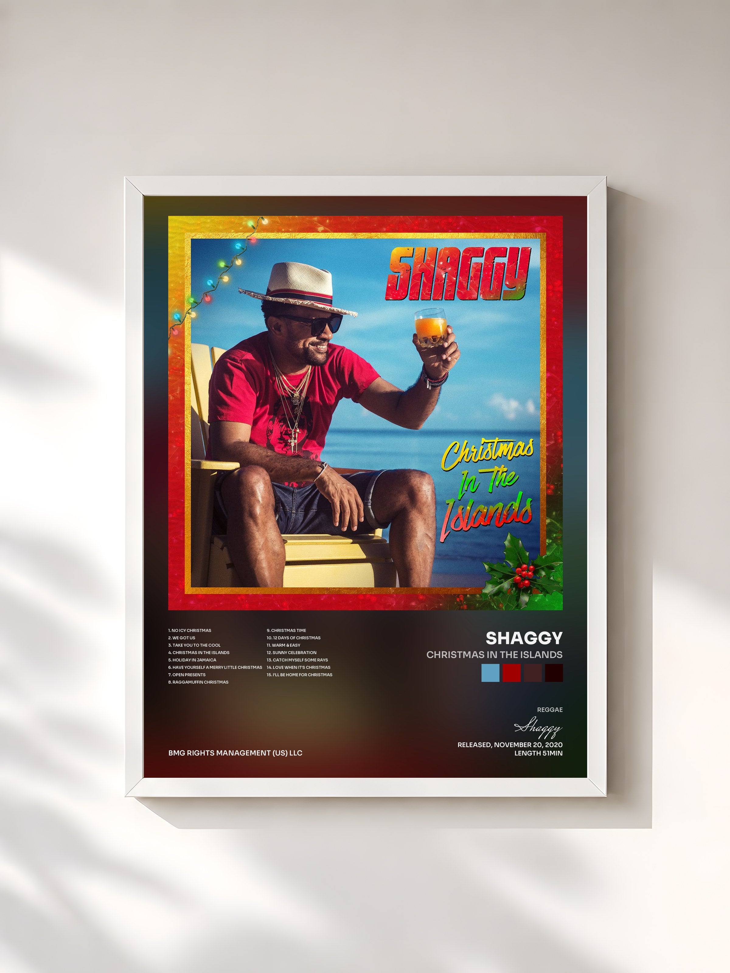 #blanc Tableau de l'album Christmas in the Islands de Shaggy, cadre blanc, imprimé et encadré en France