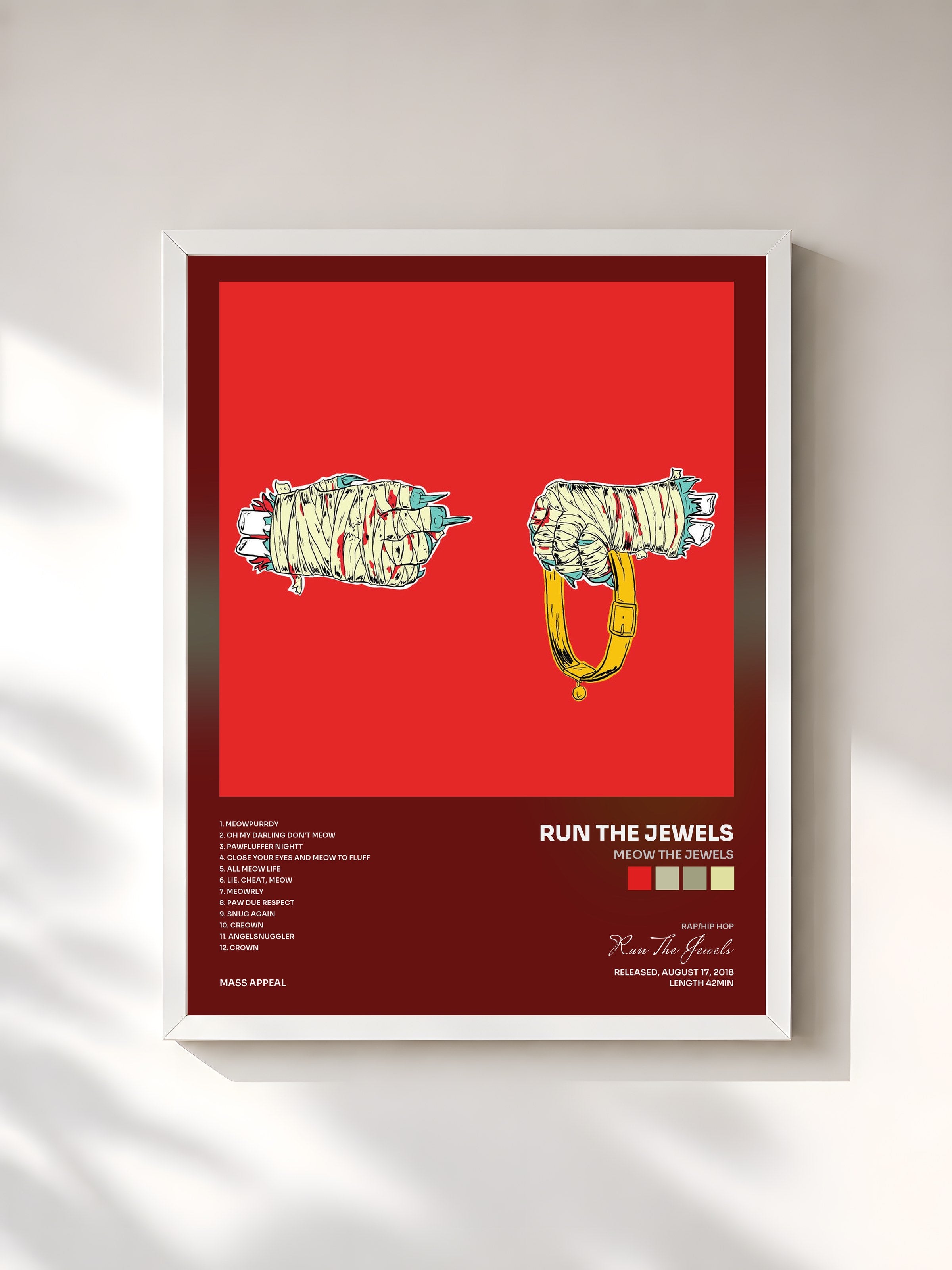 #blanc Tableau de l'album Meow the Jewels de Run The Jewels, cadre blanc, imprimé et encadré en France