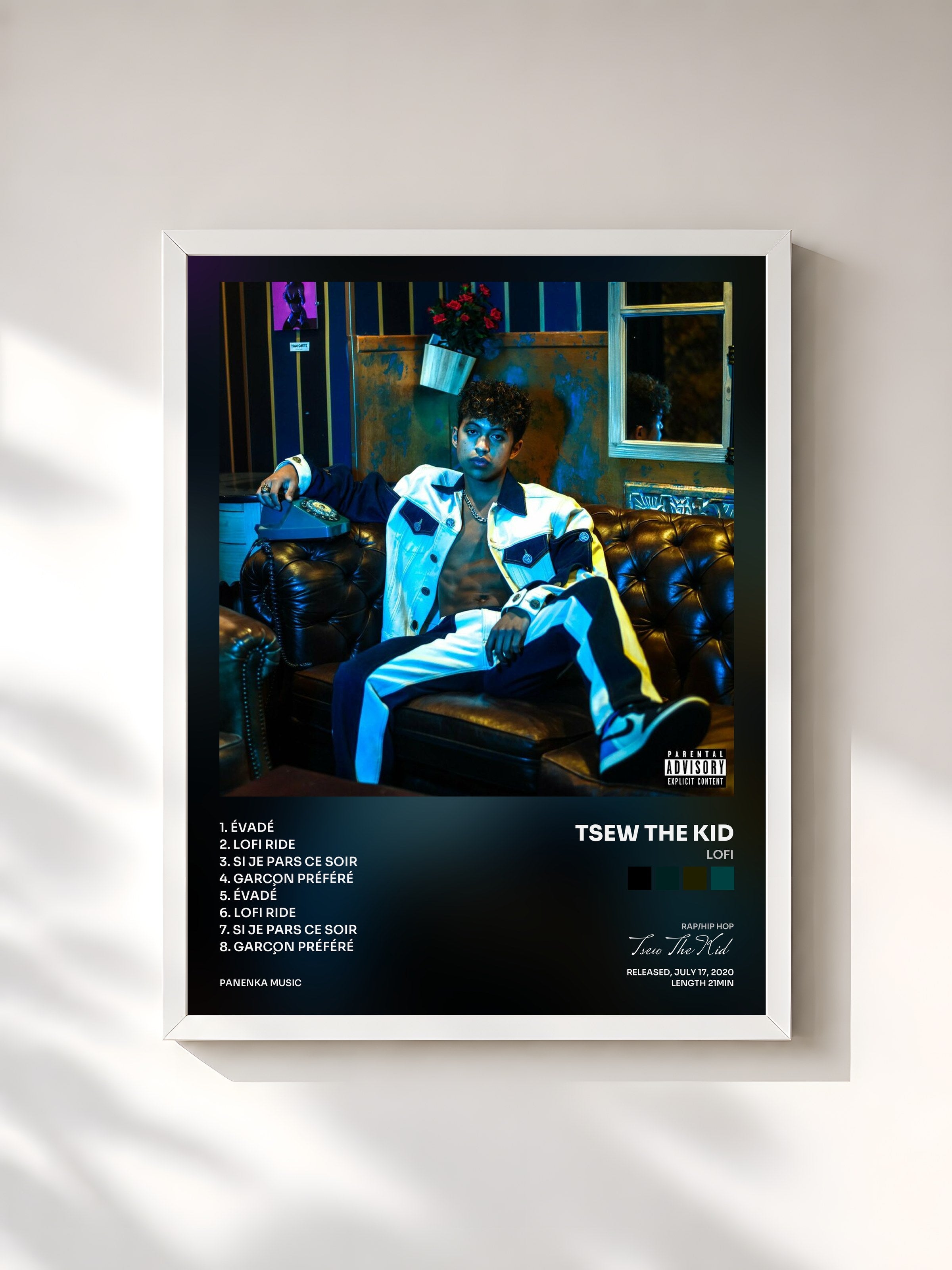 #blanc Tableau de l'album LOFI de Tsew The Kid, cadre blanc, imprimé et encadré en France