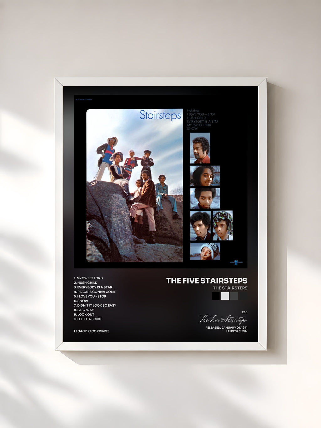 #blanc Tableau de l'album The Stairsteps de The Five Stairsteps, cadre blanc, imprimé et encadré en France