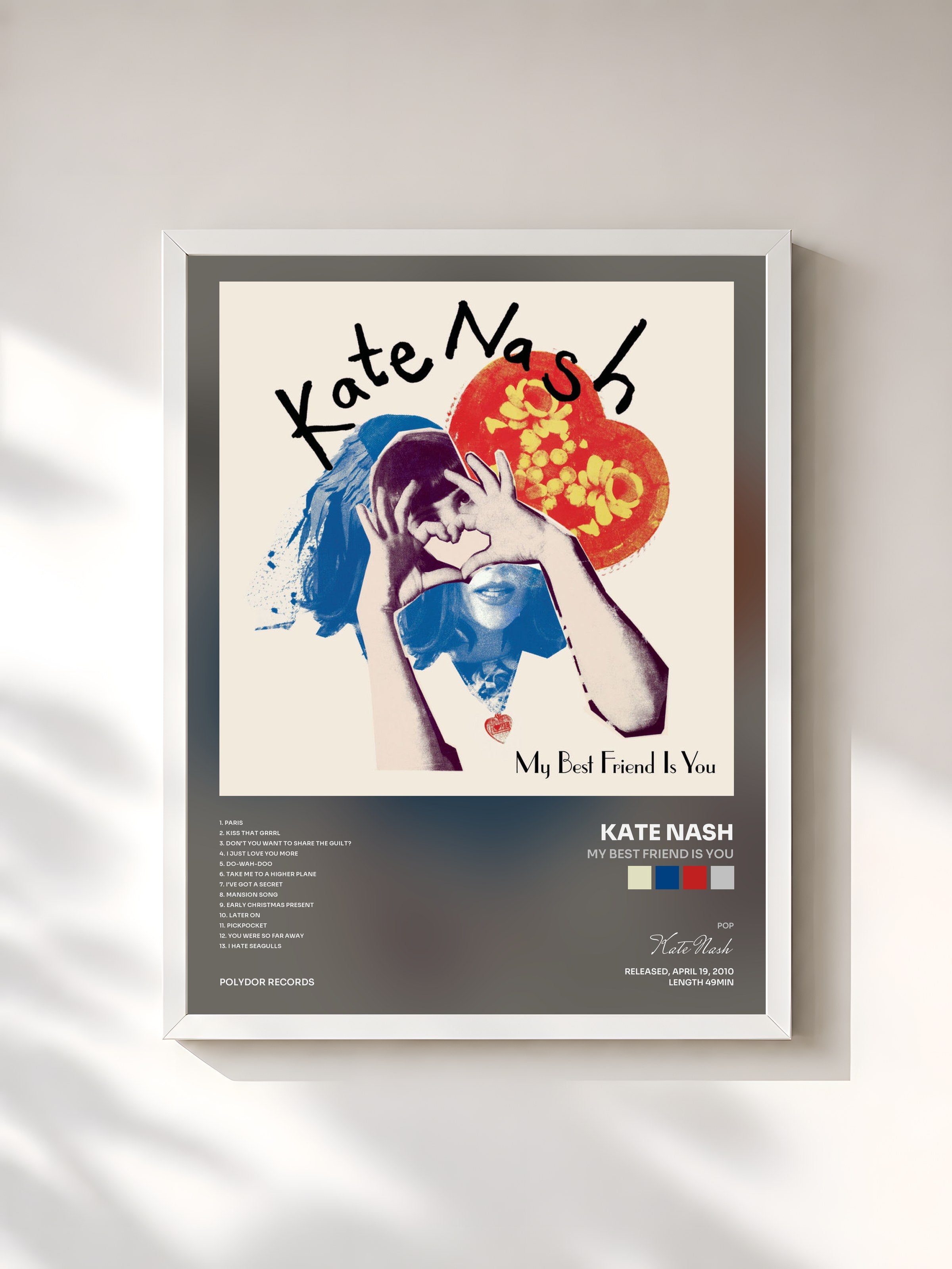 #blanc Tableau de l'album My Best Friend Is You de Kate Nash, cadre blanc, imprimé et encadré en France