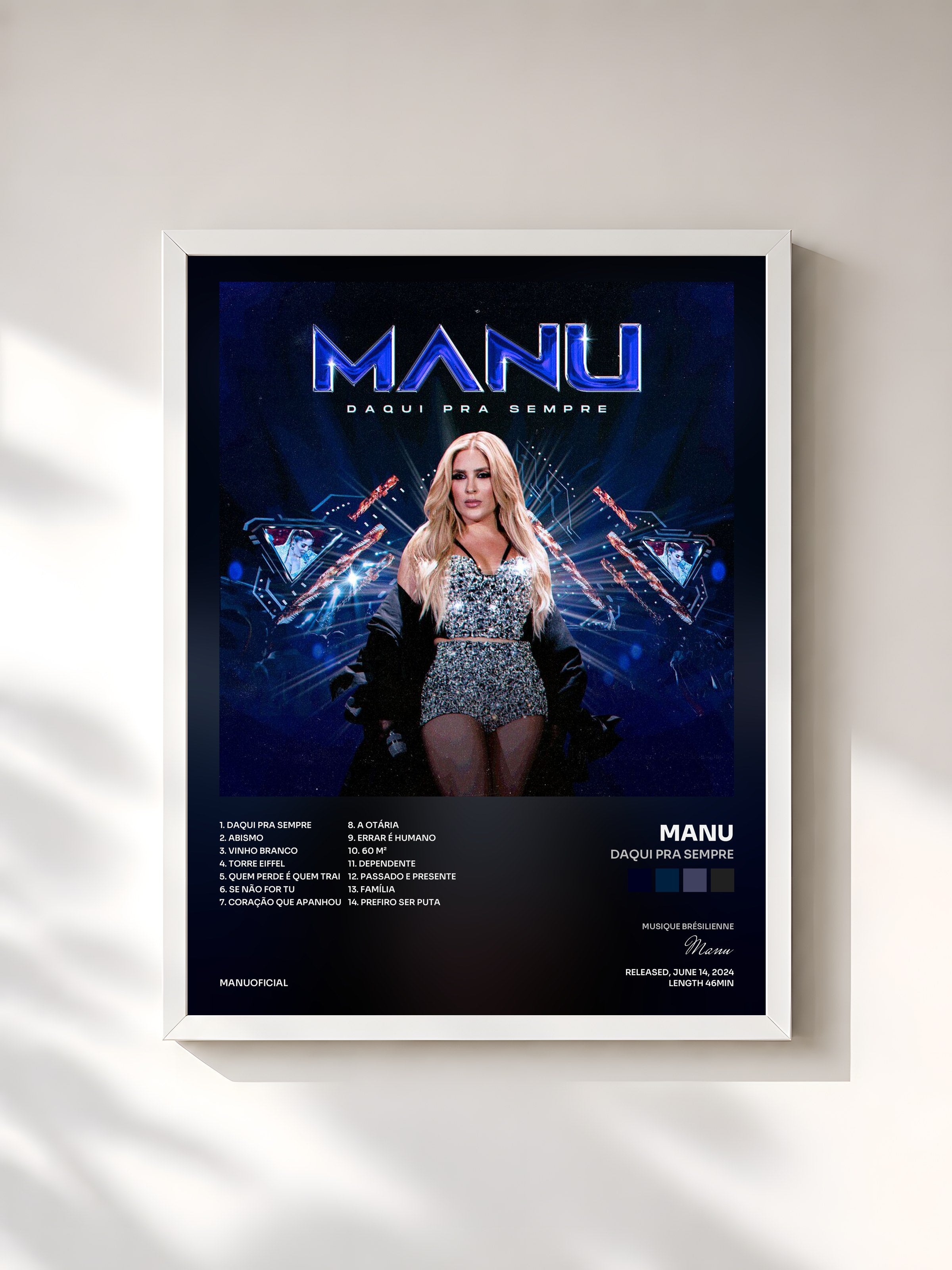 #blanc Tableau de l'album Daqui pra Sempre de Manu, cadre blanc, imprimé et encadré en France