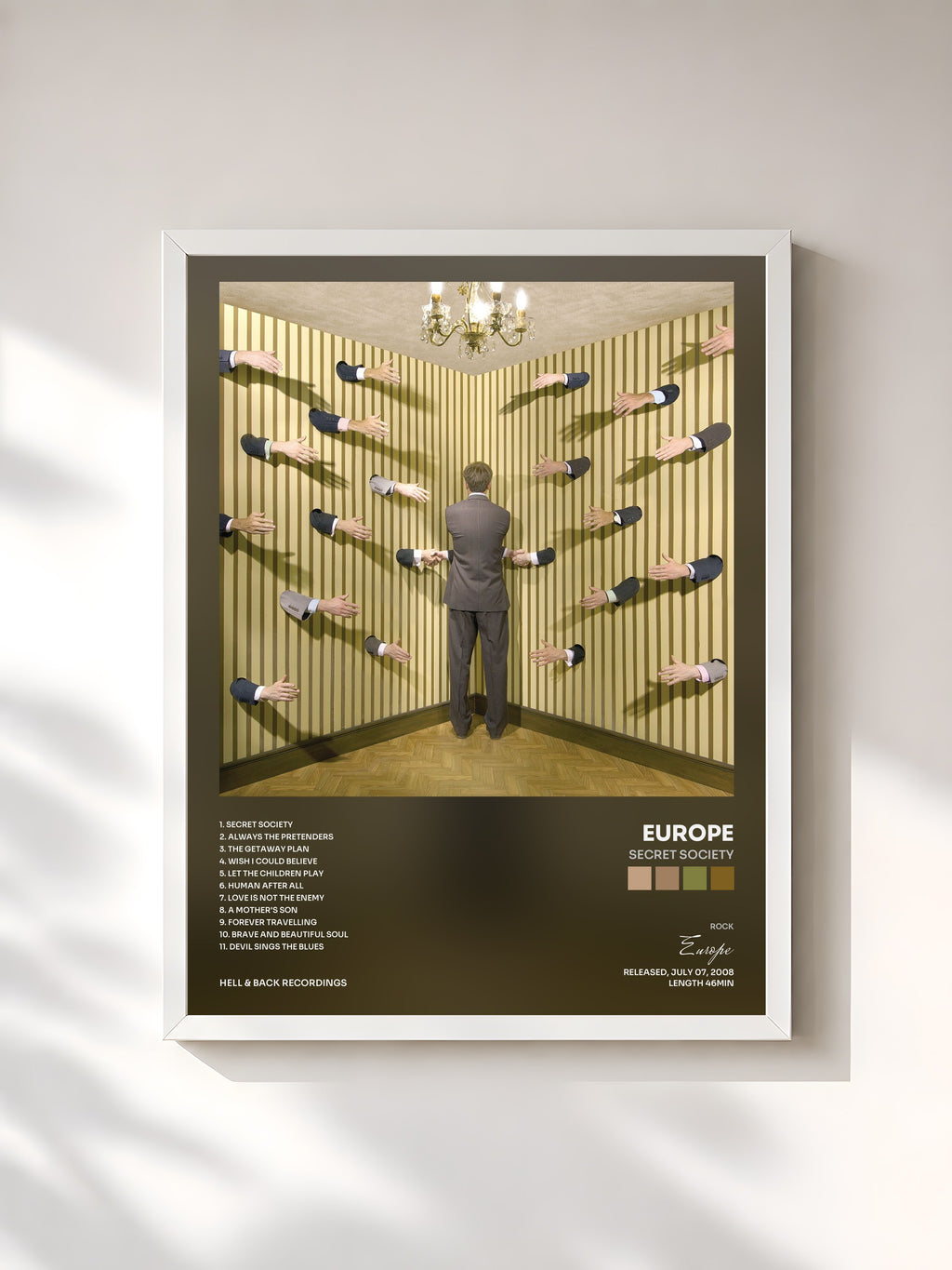 #blanc Tableau de l'album Secret Society de Europe, cadre blanc, imprimé et encadré en France