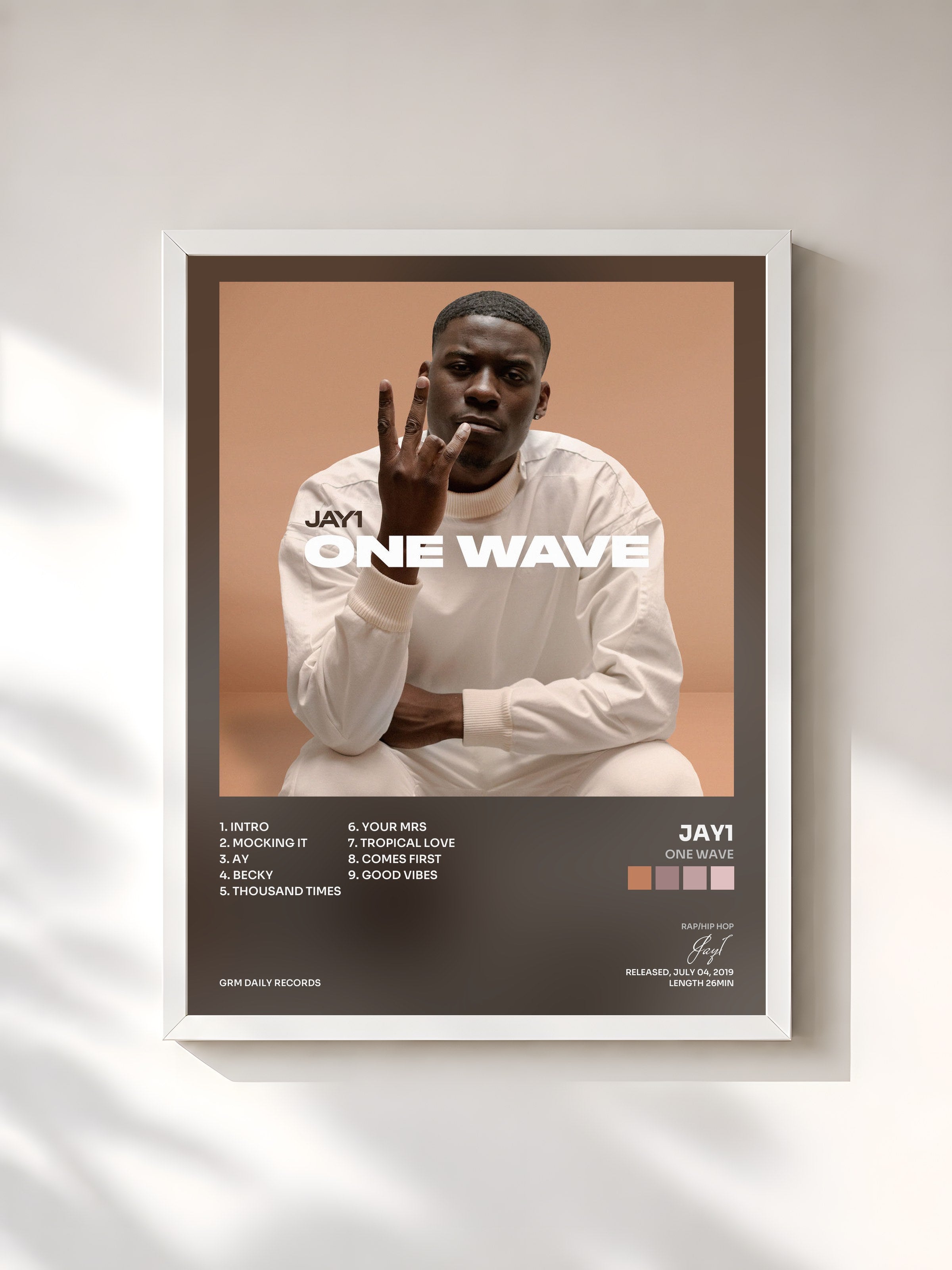 #blanc Tableau de l'album One Wave de Jay1, cadre blanc, imprimé et encadré en France