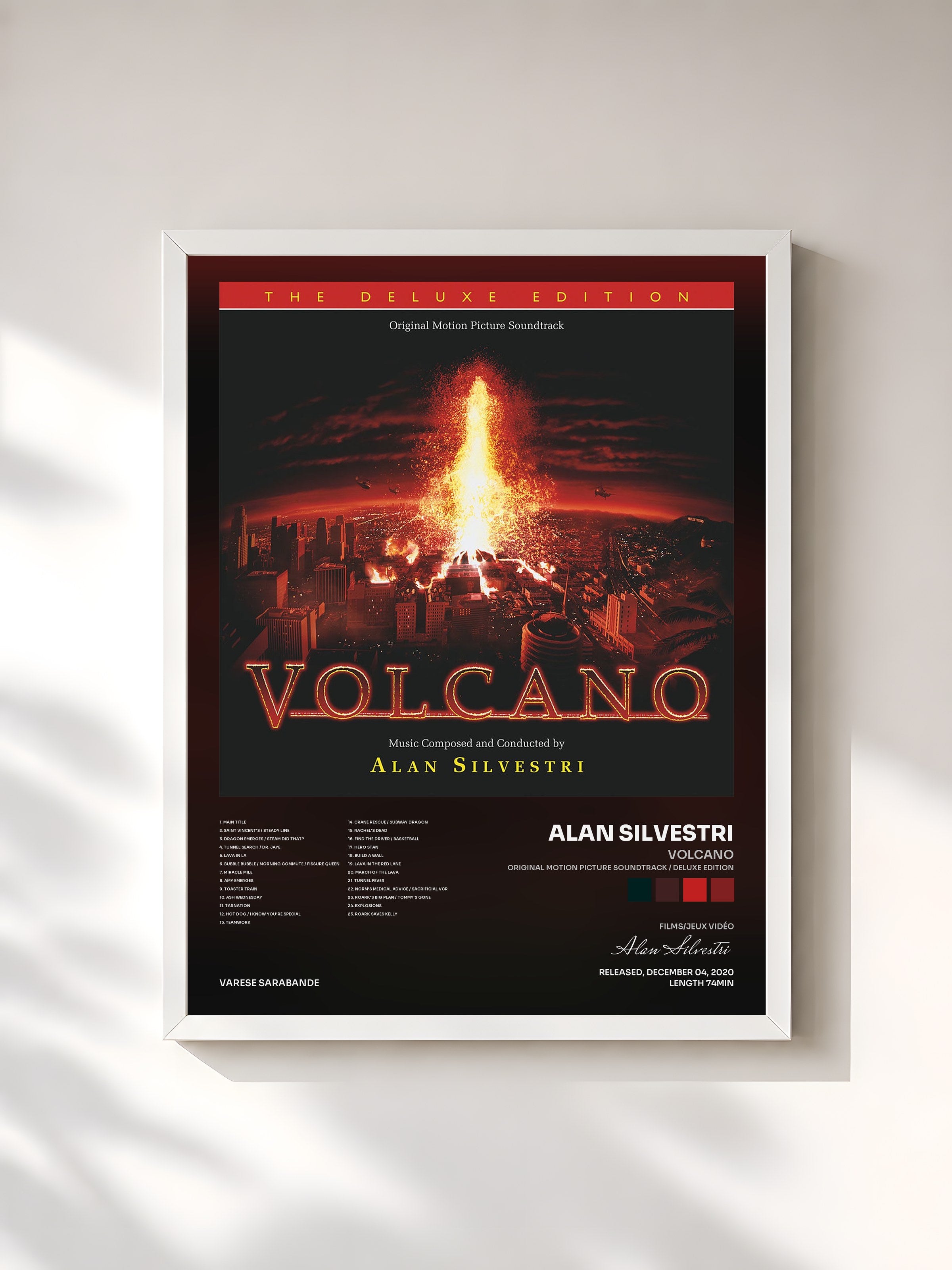#blanc Tableau de l'album Volcano (Original Motion Picture Soundtrack / Deluxe Edition) de Alan Silvestri, cadre blanc, imprimé et encadré en France