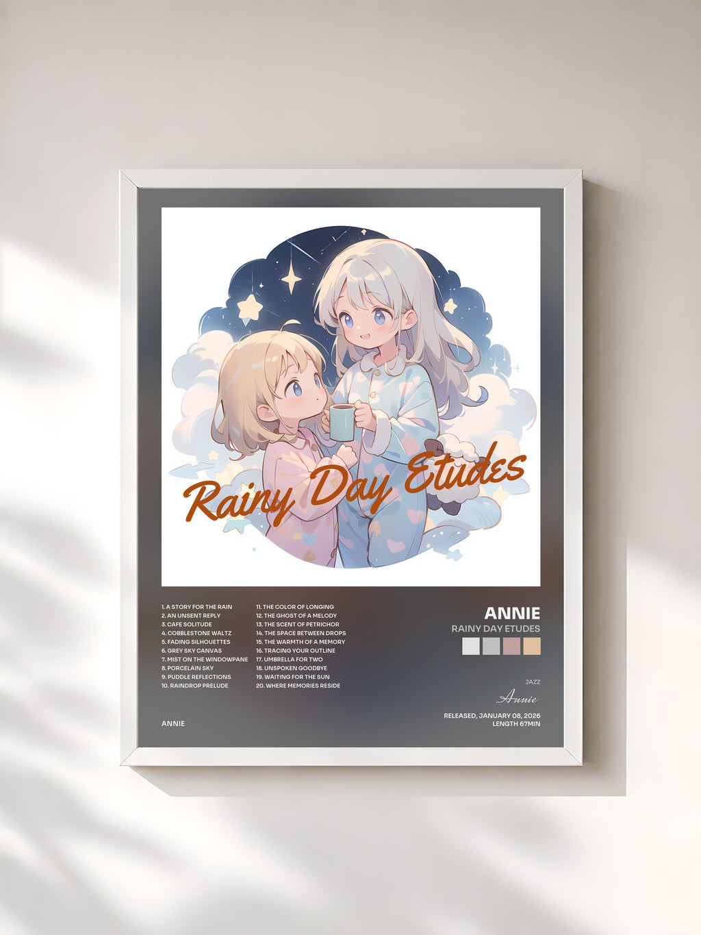 #blanc Tableau de l'album Rainy Day Etudes de Annie, cadre blanc, imprimé et encadré en France