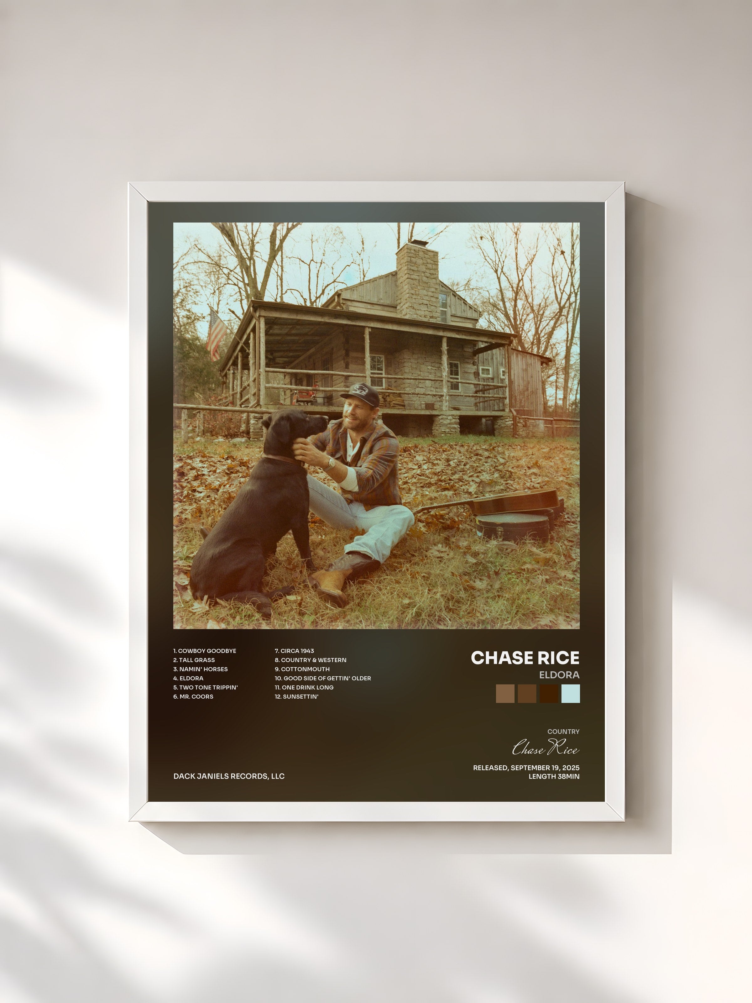 #blanc Tableau de l'album ELDORA de Chase Rice, cadre blanc, imprimé et encadré en France
