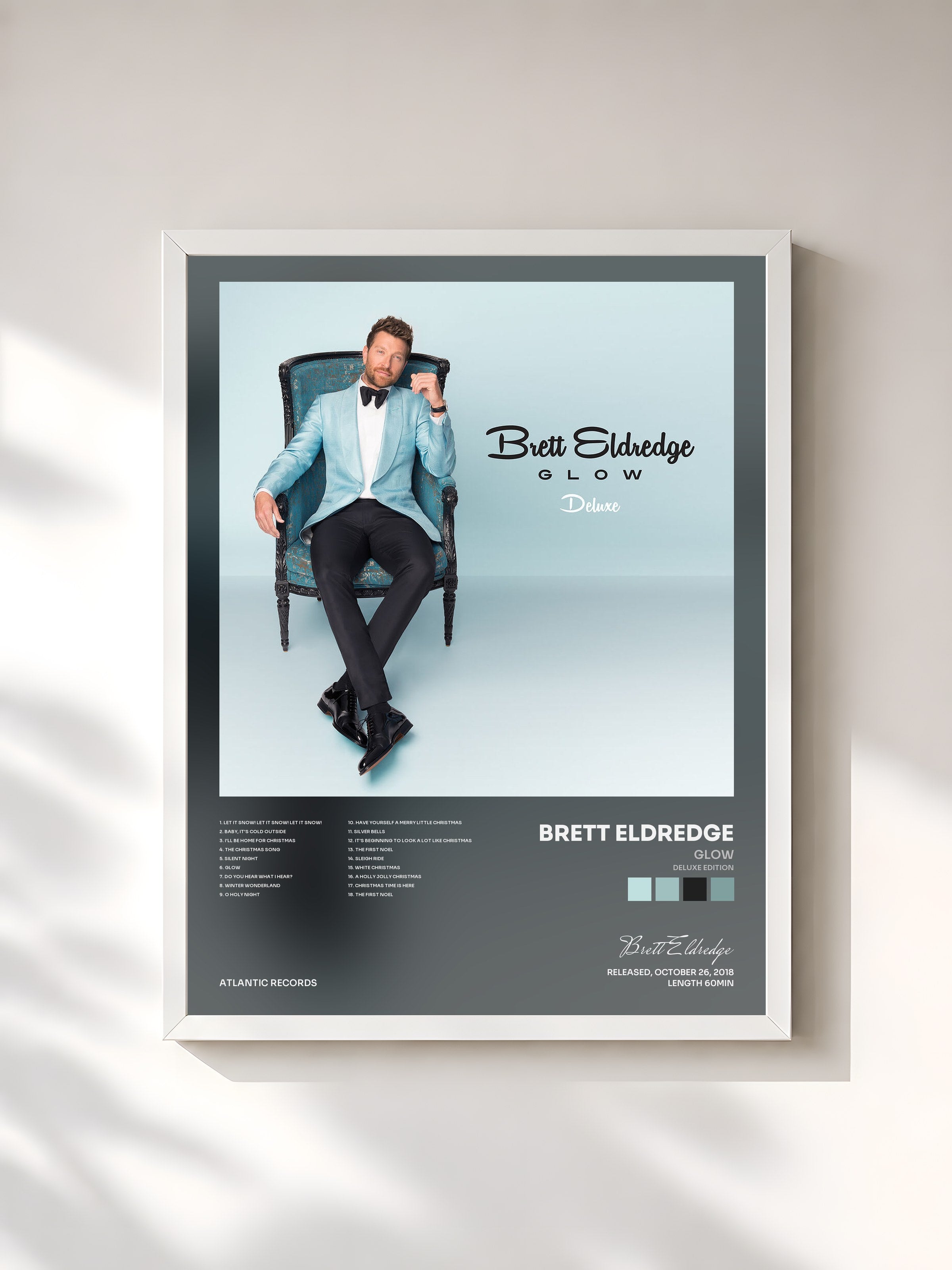 #blanc Tableau de l'album Glow (Deluxe Edition) de Brett Eldredge, cadre blanc, imprimé et encadré en France
