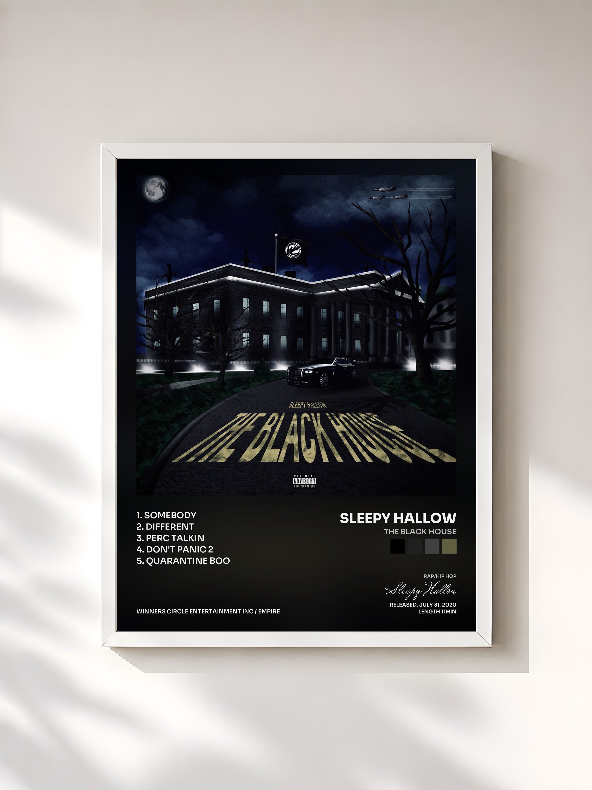 #blanc Tableau de l'album The Black House de Sleepy Hallow, cadre blanc, imprimé et encadré en France