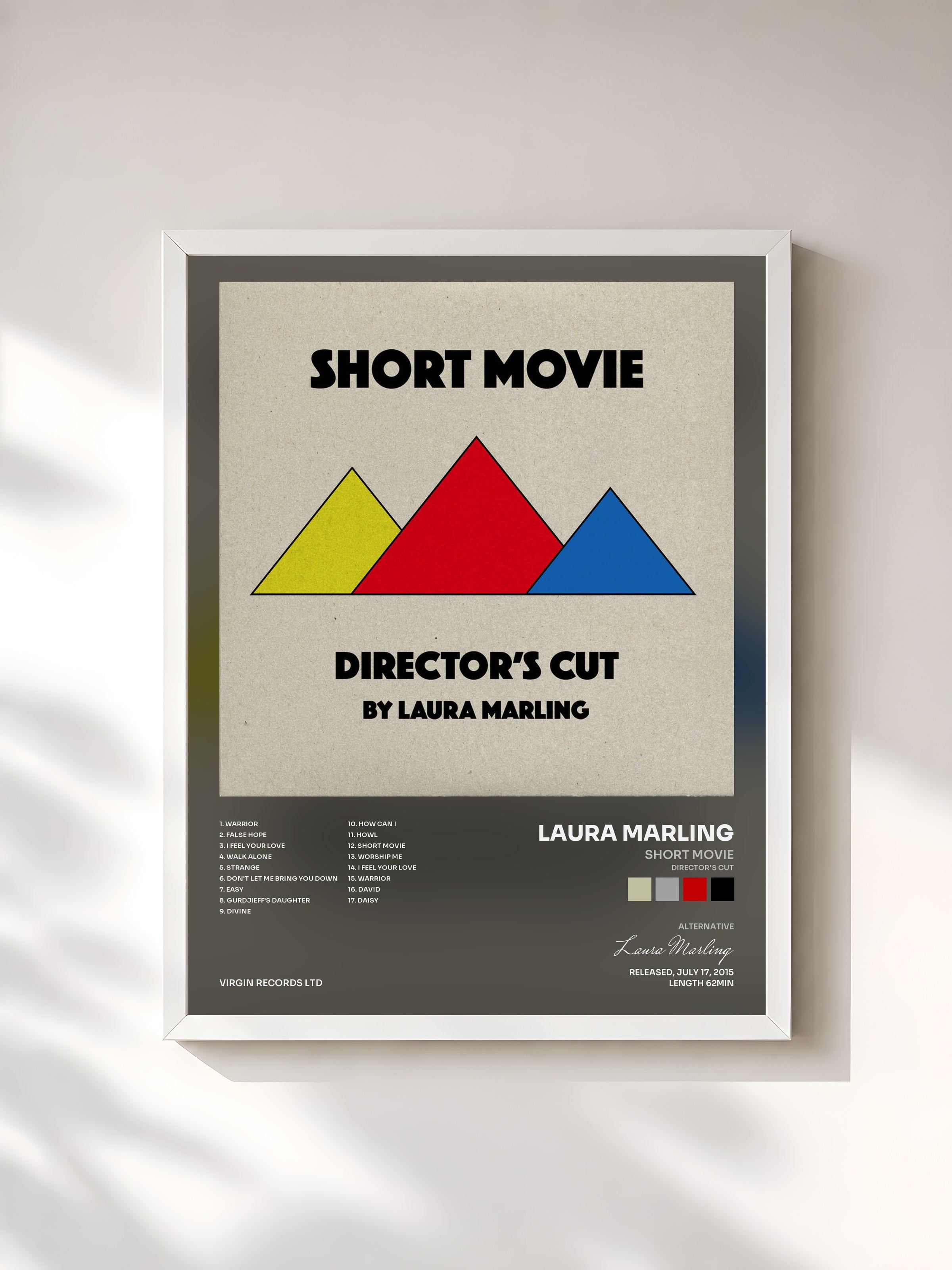 #blanc Tableau de l'album Short Movie (Director's Cut) de Laura Marling, cadre blanc, imprimé et encadré en France