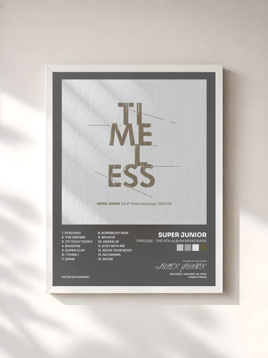 #blanc Tableau de l'album TIMELESS - The 9th Album Repackage de SUPER JUNIOR, cadre blanc, imprimé et encadré en France