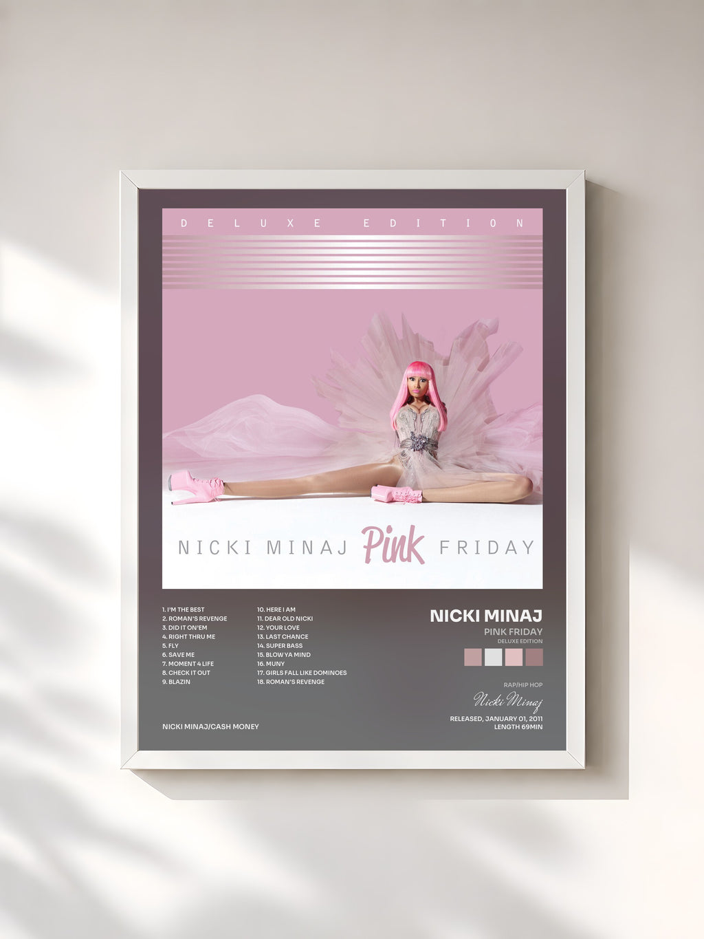 #blanc Tableau de l'album Pink Friday (Deluxe Edition) de Nicki Minaj, cadre blanc, imprimé et encadré en France